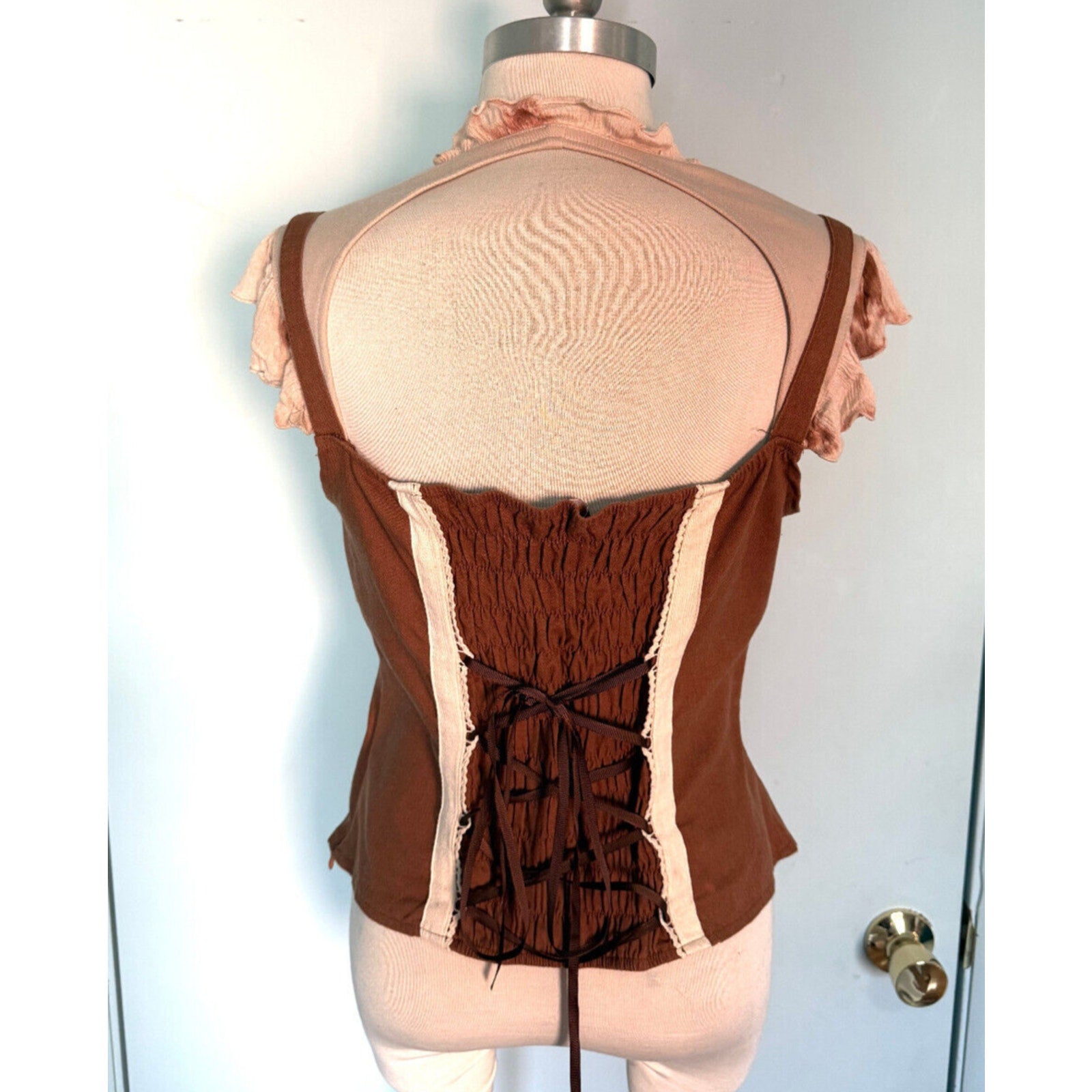 RQ-BL Steampunk Victorian J-fashion Vkei Brown & Ivory Flutter Sleeve Top XL