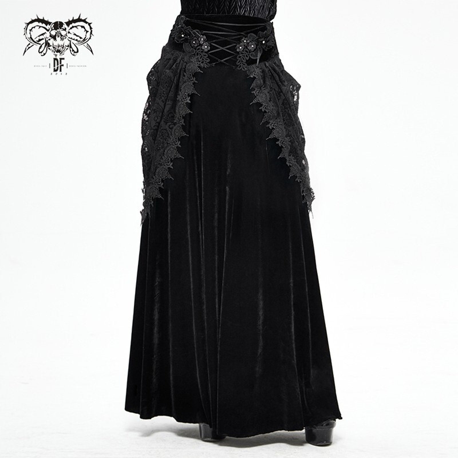 Devil Fashion Gothic Victorian Vkei Black Velvet Flora Queen Long Skirt