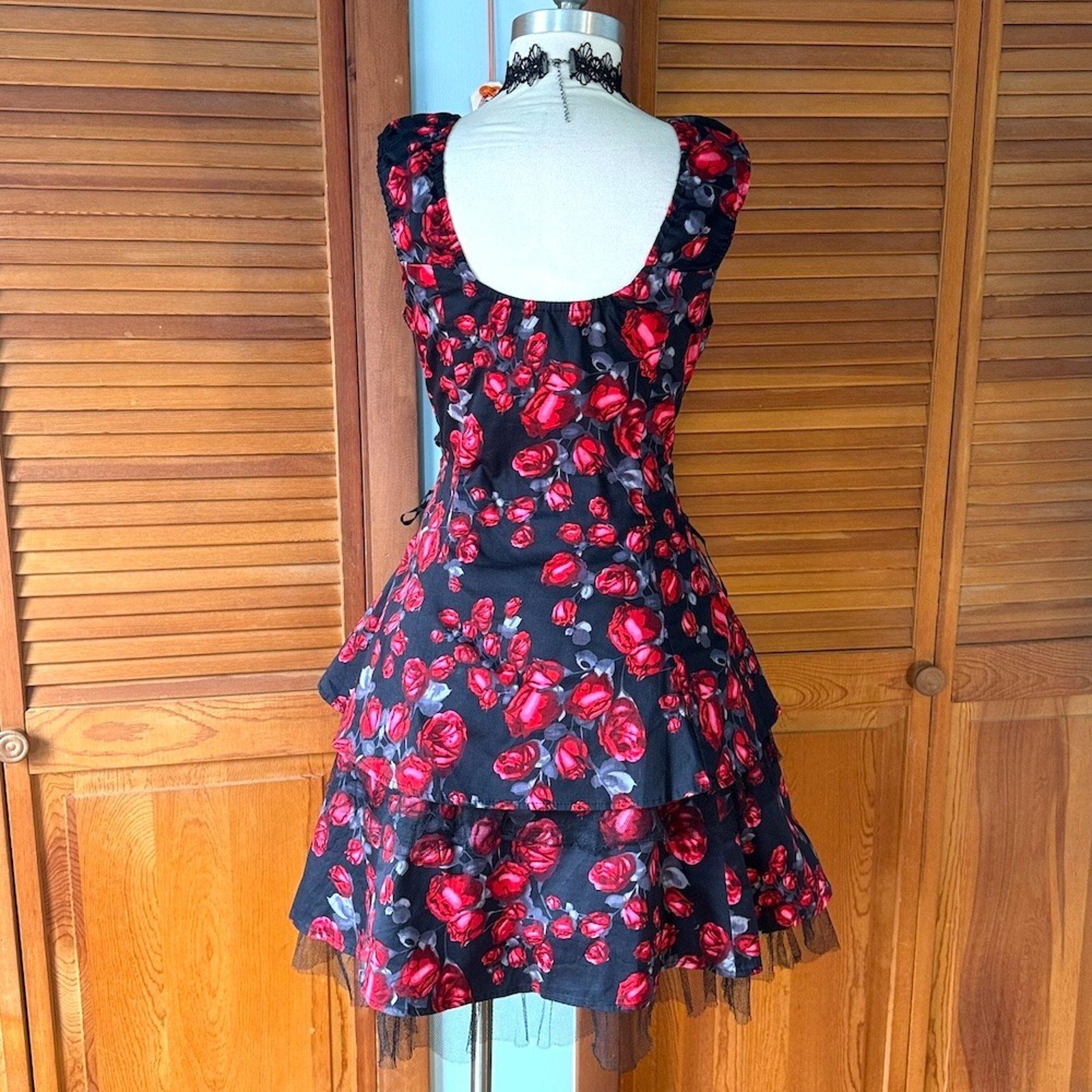 Goth Punk Rockabilly EGL Horror Blood Roses Tiered JSK Dress Petticoat M-L