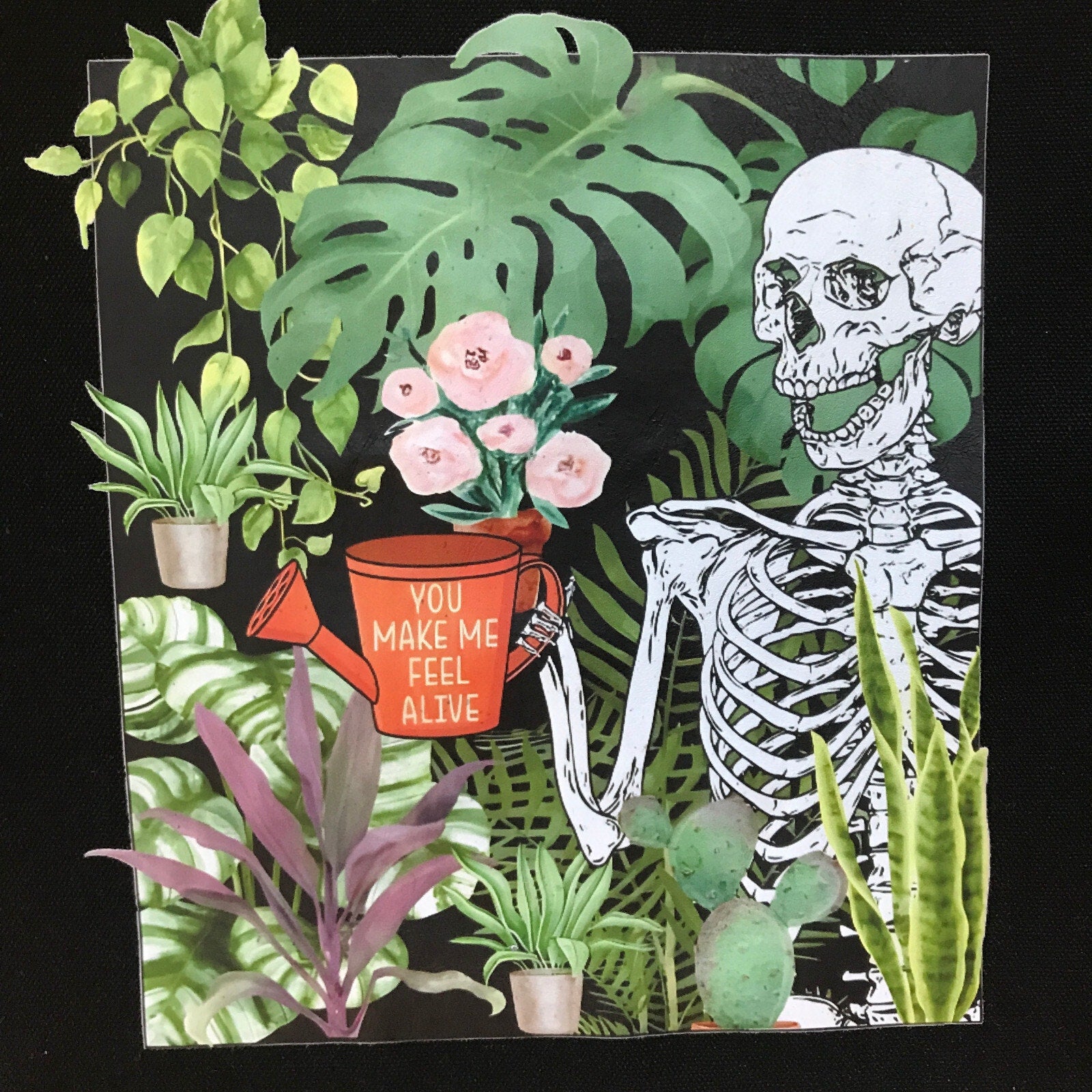 Garden Goth Punk Alive Black Skeleton Watering Flowers Canvas Tote Back