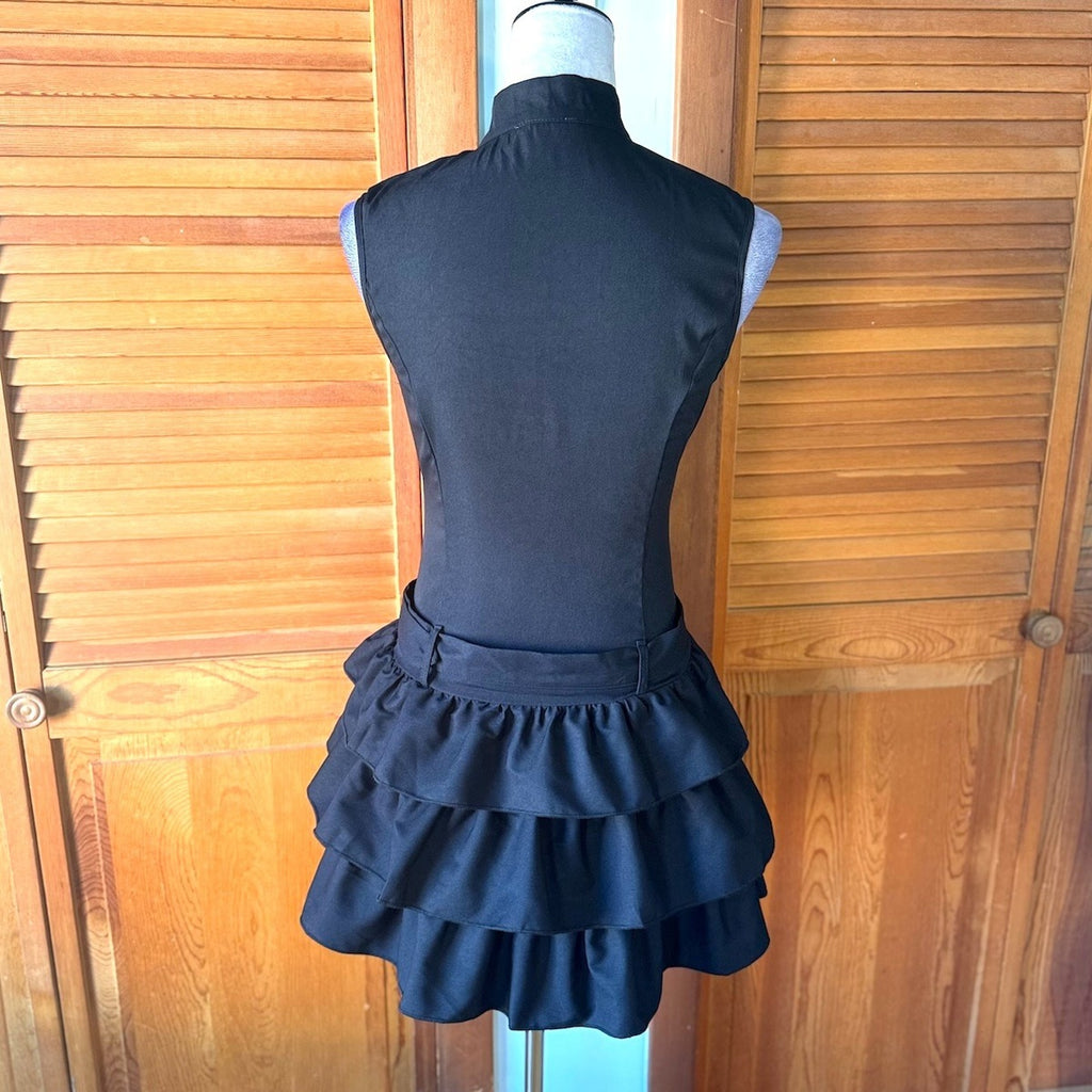 Punk Goth Lolita Cute x Military Black Zipper Halter Belted Mini Dress