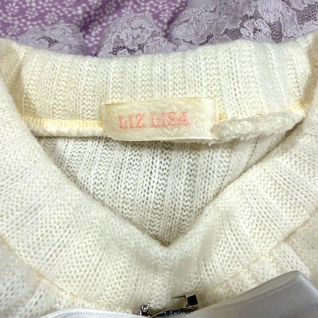 Liz Lisa J-Fashion Jirai Kei Gyaru Dollcore Lilac Lace Ivory Bow Sweater Dress S