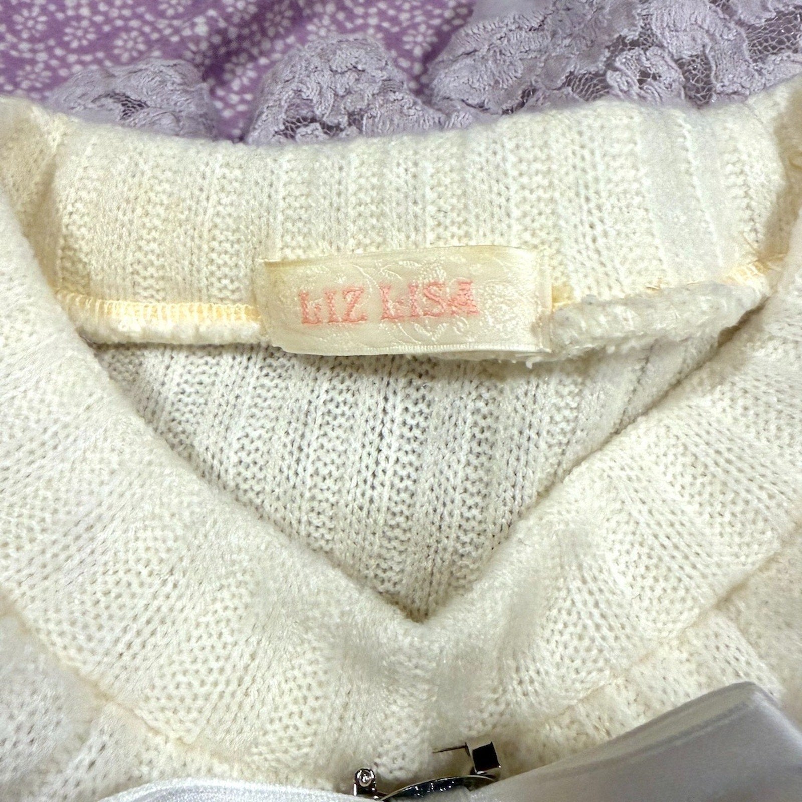 Liz Lisa J-Fashion Jirai Kei Gyaru Dollcore Lilac Lace Ivory Bow Sweater Dress S