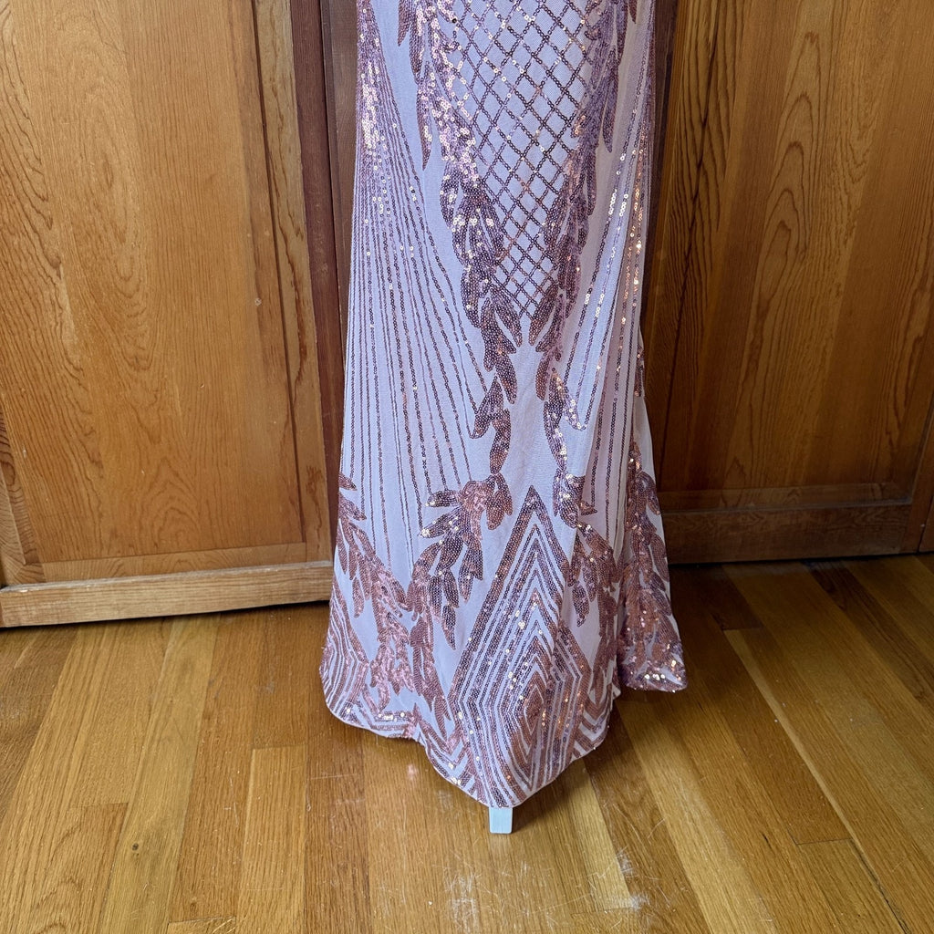 Pink Sequins Fairycore Mermaidcore Disco Diva Bodycon 1930s 1970s Dress Gown XS