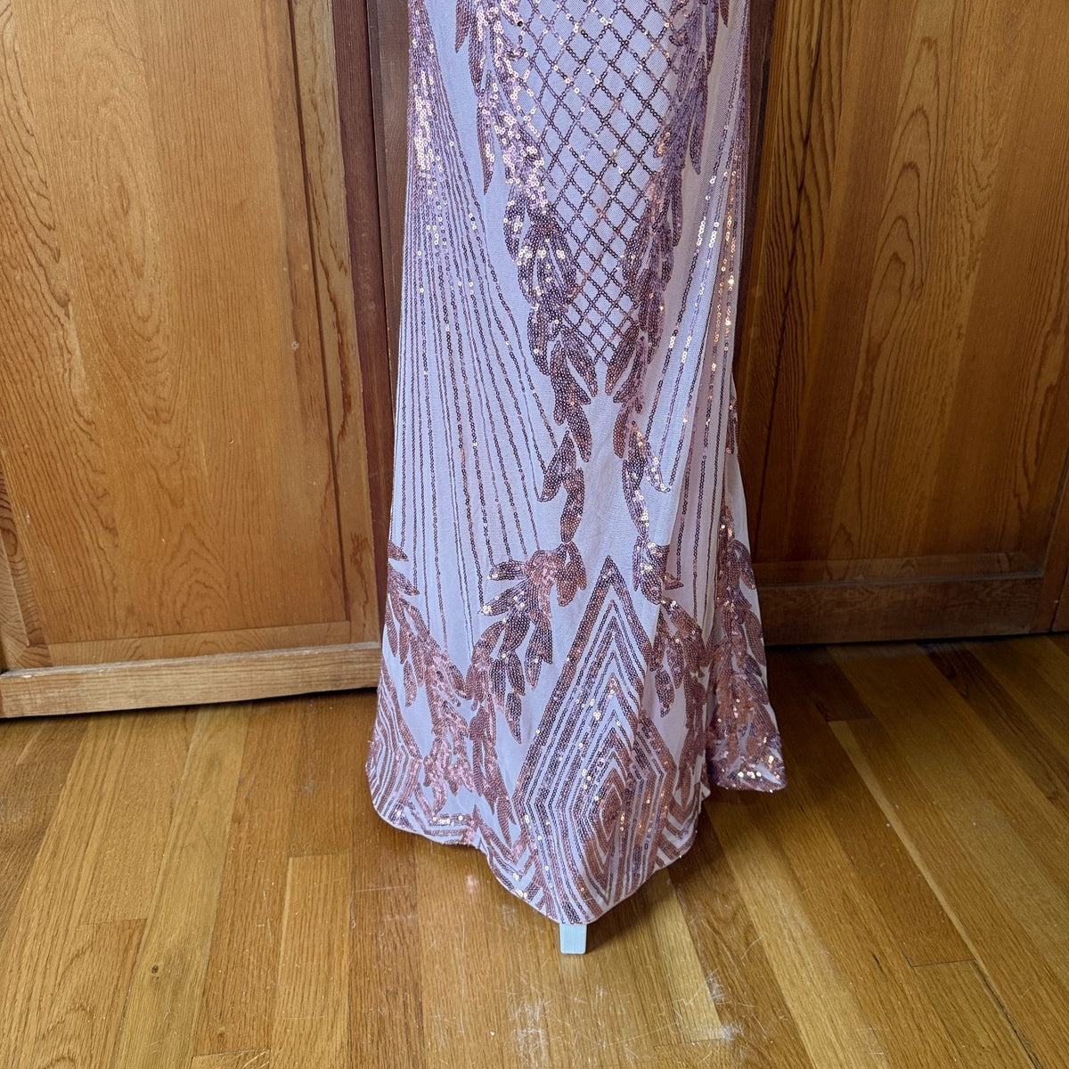Pink Sequins Fairycore Mermaidcore Disco Diva Bodycon 1930s 1970s Dress Gown XS