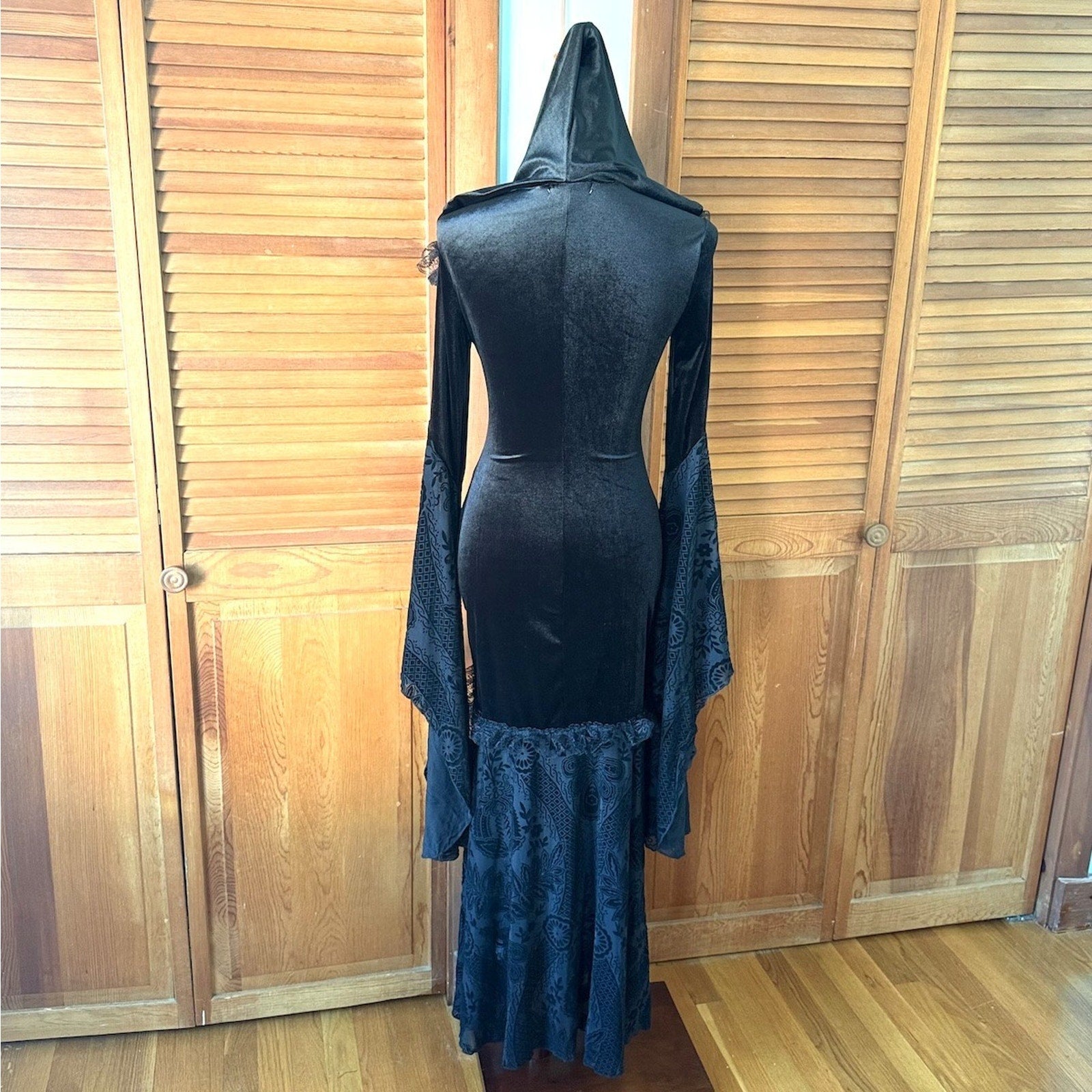 Gothic Victorian Vampire Witchcore Sabbath Night Out Black Velvet Hooded Dress