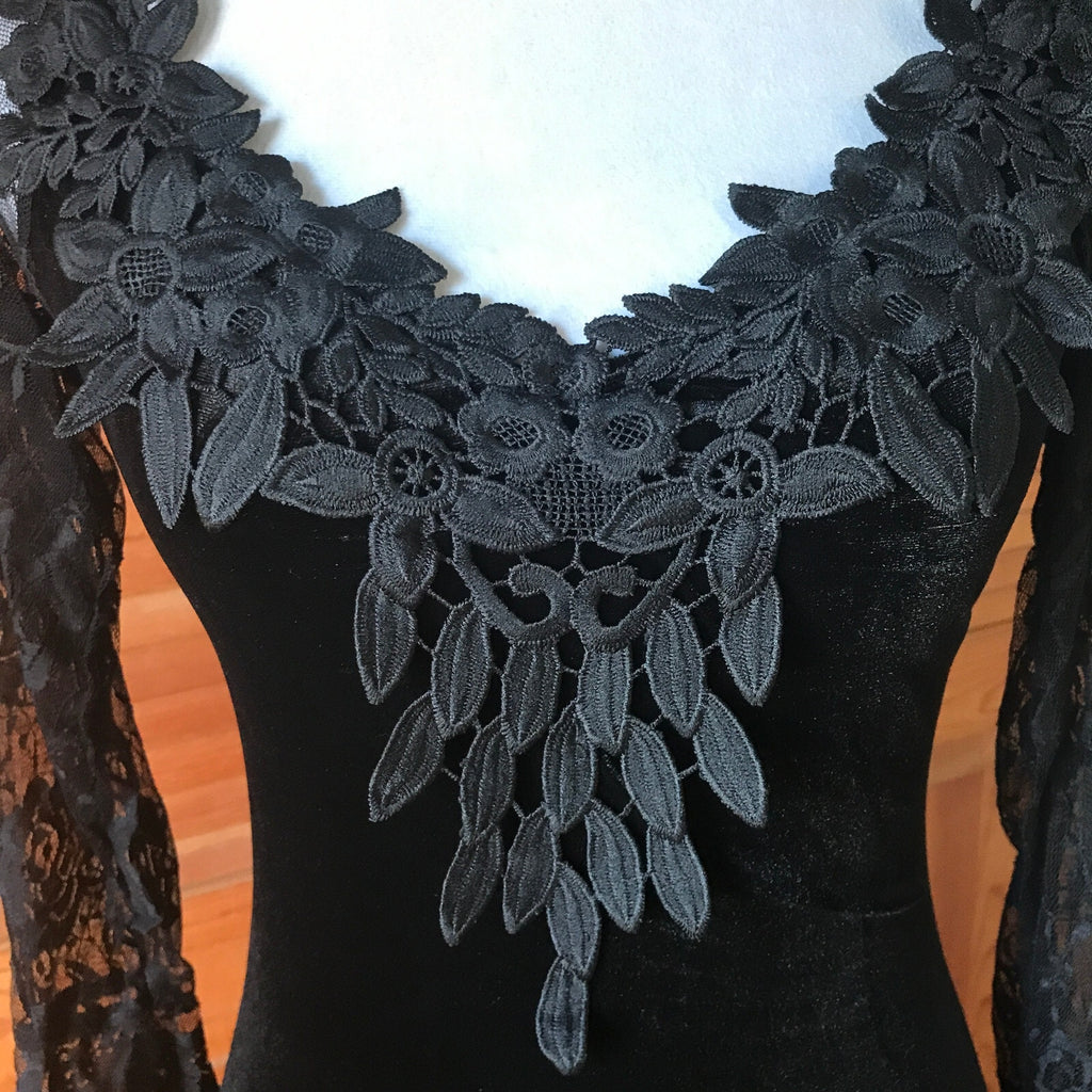 Gothic Victorian Flowers of Evil Black Velvet & Lace Morticia Gown Dress