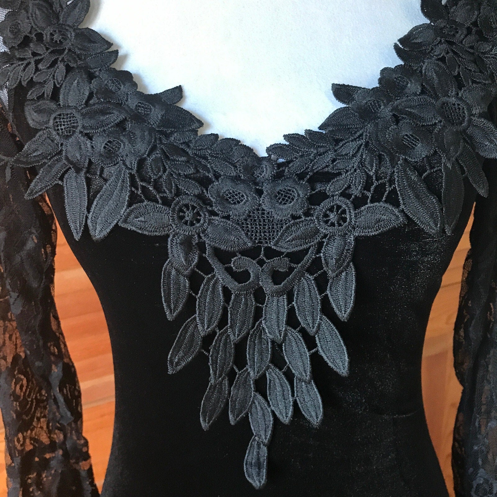 Gothic Victorian Flowers of Evil Black Velvet & Lace Morticia Gown Dress