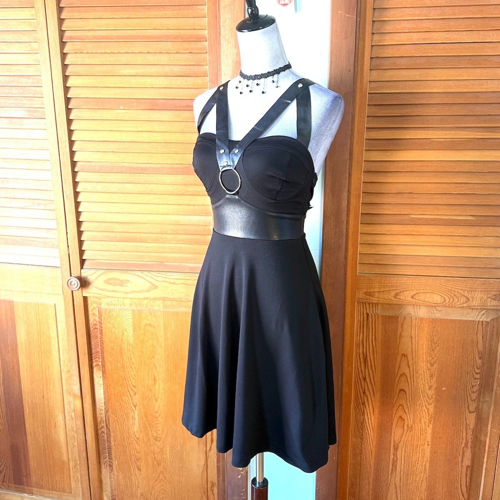 Jawbreaker Goth Punk Alt Emo Pin Up Faux Leather Strap Mini Dress XS