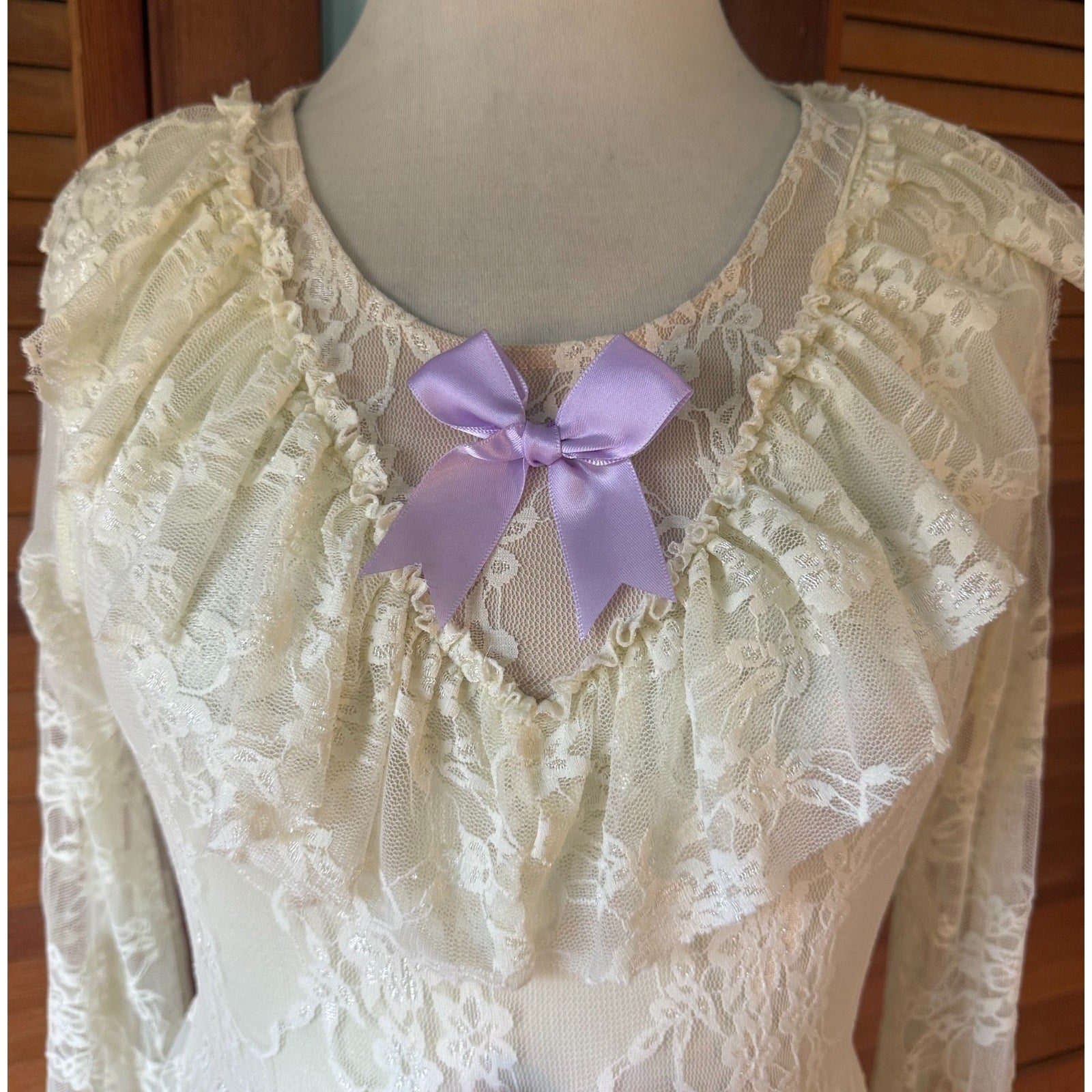 Lolita Kawaii EGL Dollcore Ballet Cottage Ivory Lace Ruffle Dress w/ Bows M