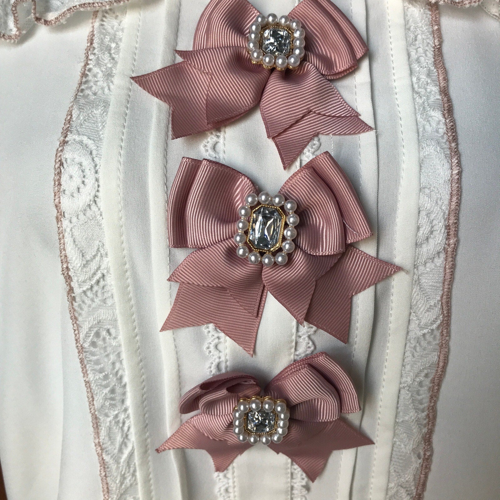 Lolita Kawaii J-fashion Jirai White Ivory Pink Bows Open Shoulder Blouse Top L