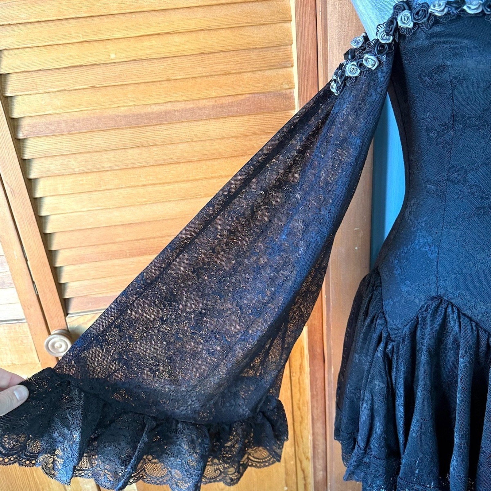 Dolls Kill Black & Gray Rose Trim Dark Fairycore Black Lace Mini Dress