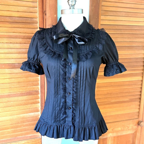 ACDC Rag Gothic Lolita EGL Aristocrat Black Bow Ruffle Transformer Shirt M