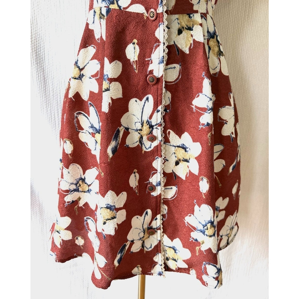 Axes Femme Lolita J-Fashion Jirai Gyaru Dollcore Burgundy Floral Dress M