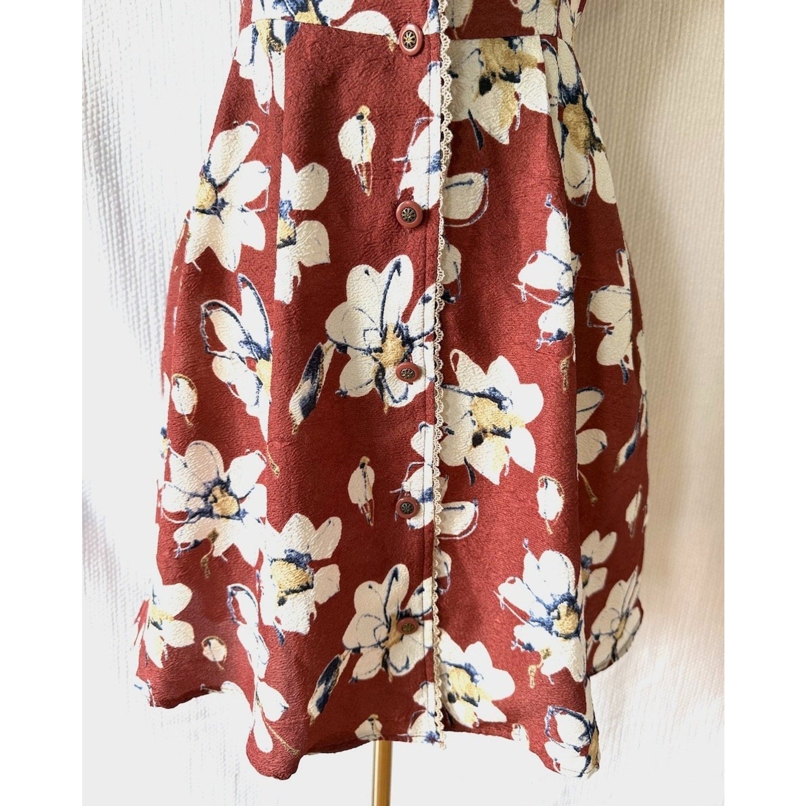 Axes Femme Lolita J-Fashion Jirai Gyaru Dollcore Burgundy Floral Dress M