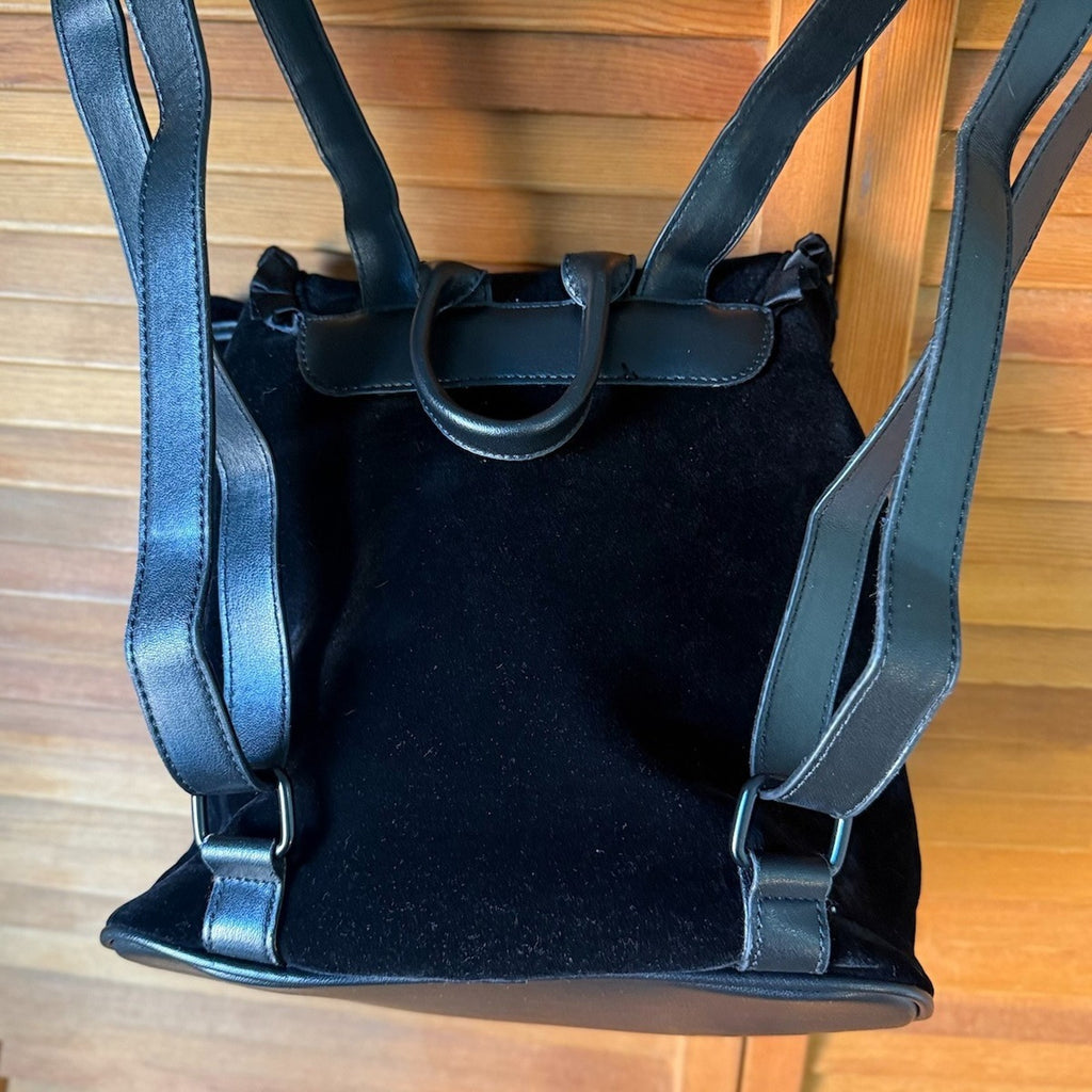 Gothic Victorian Witchy Black Velvet Embroidered Mini Backpack Bucket Purse Bag