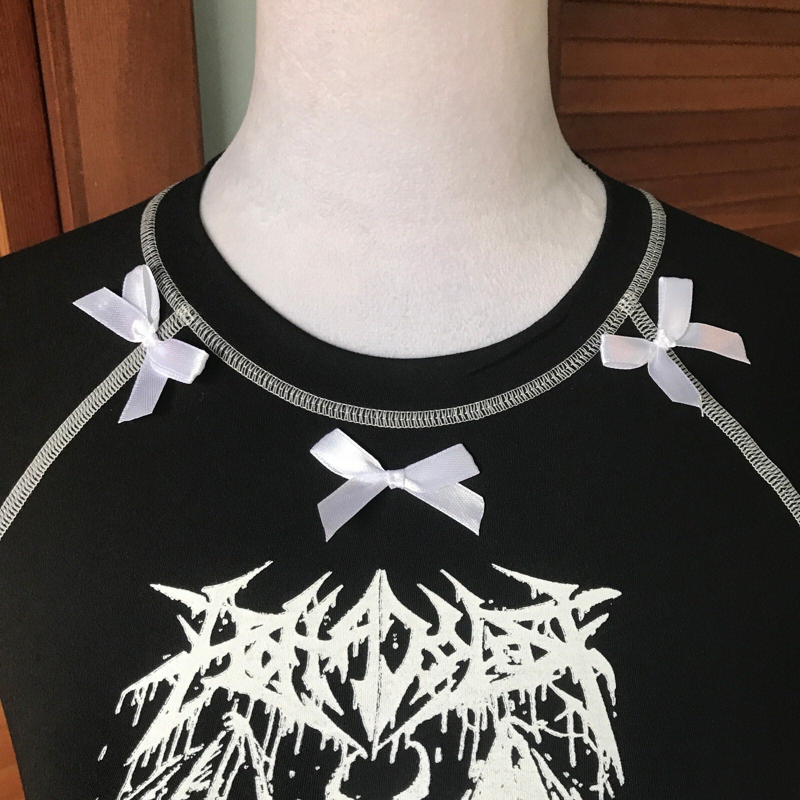 Gothic Lolita Punk Horror Black & White Demon Monster Cropped Tee Top S