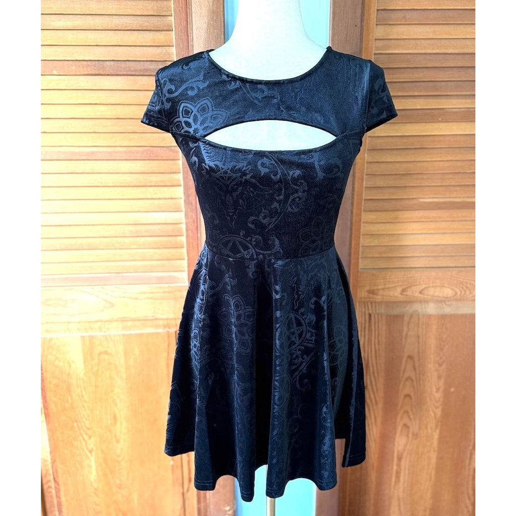 Killstar Gothic Lolita Punk Witch Halloween Black Velvet Blasphemia Dress XS