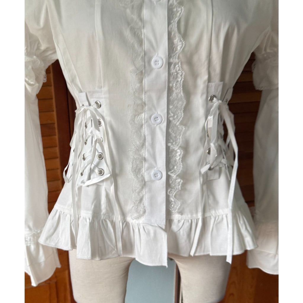 ACDC Rag Gothic Lolita EGL Aristocrat White Lace-Up Cross Transformer Shirt OS
