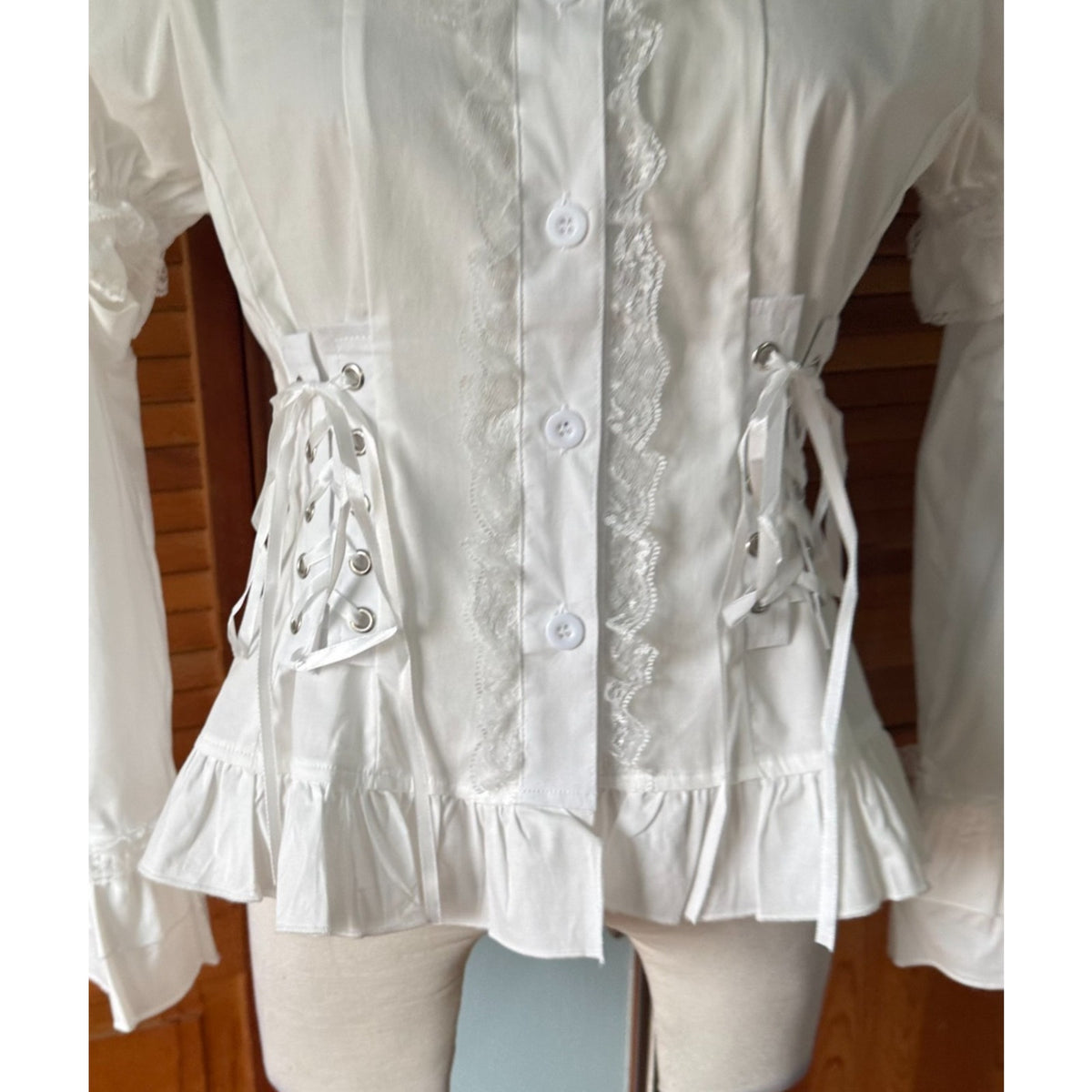 ACDC Rag Gothic Lolita EGL Aristocrat White Lace-Up Cross Transformer Shirt OS