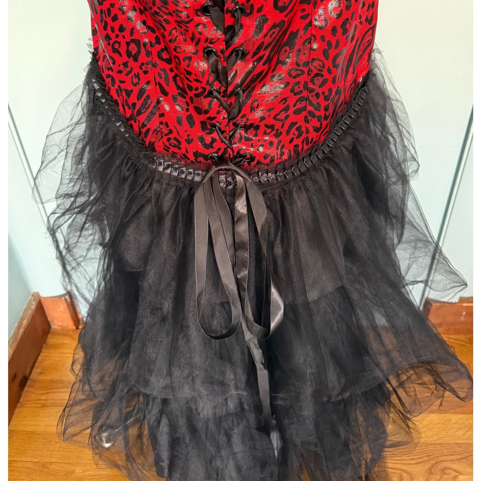 Vintage Lip Service Leopard Liaisons Burlesque Pinup Cabaret Goth Gown Dress S