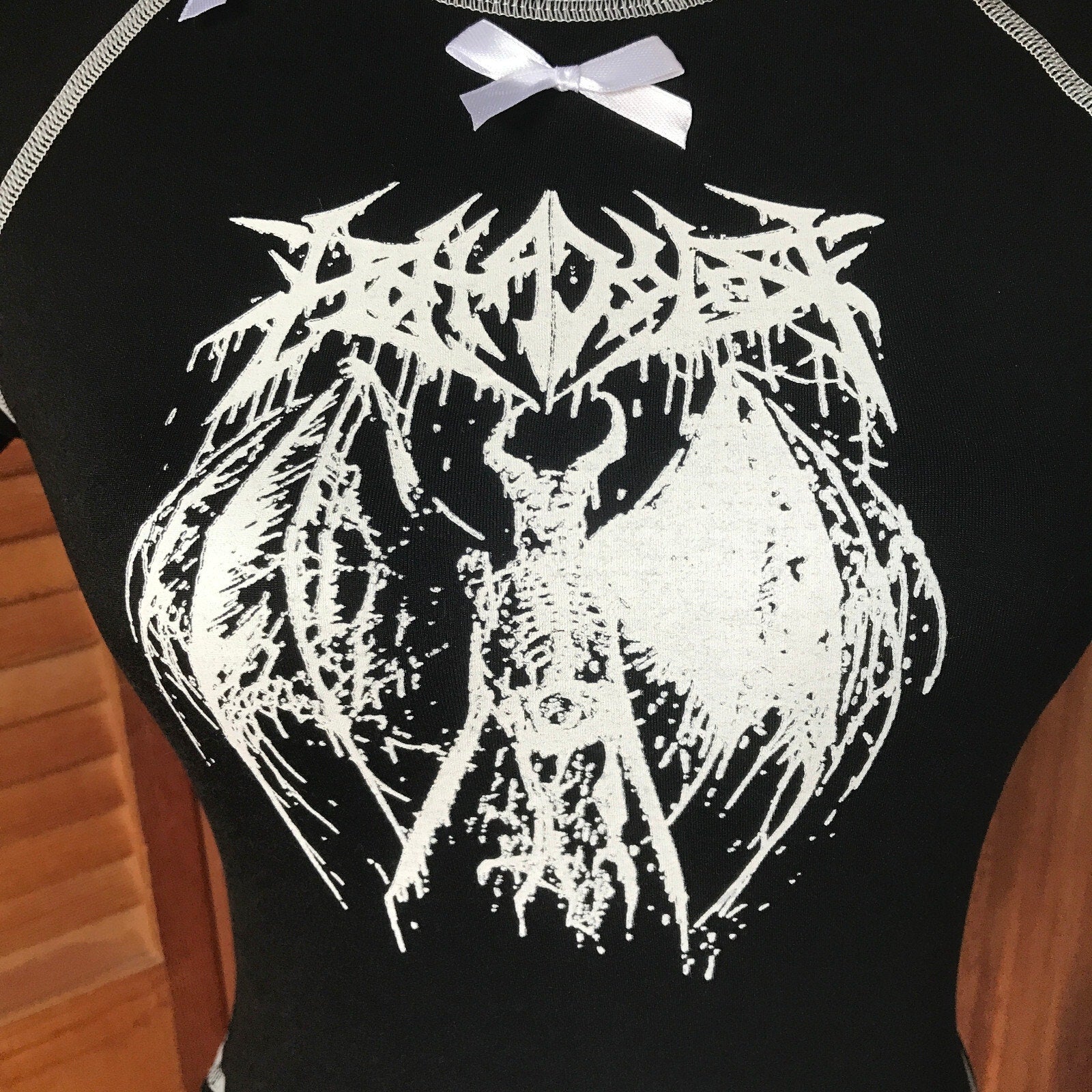 Gothic Lolita Punk Horror Black & White Demon Monster Cropped Tee Top S