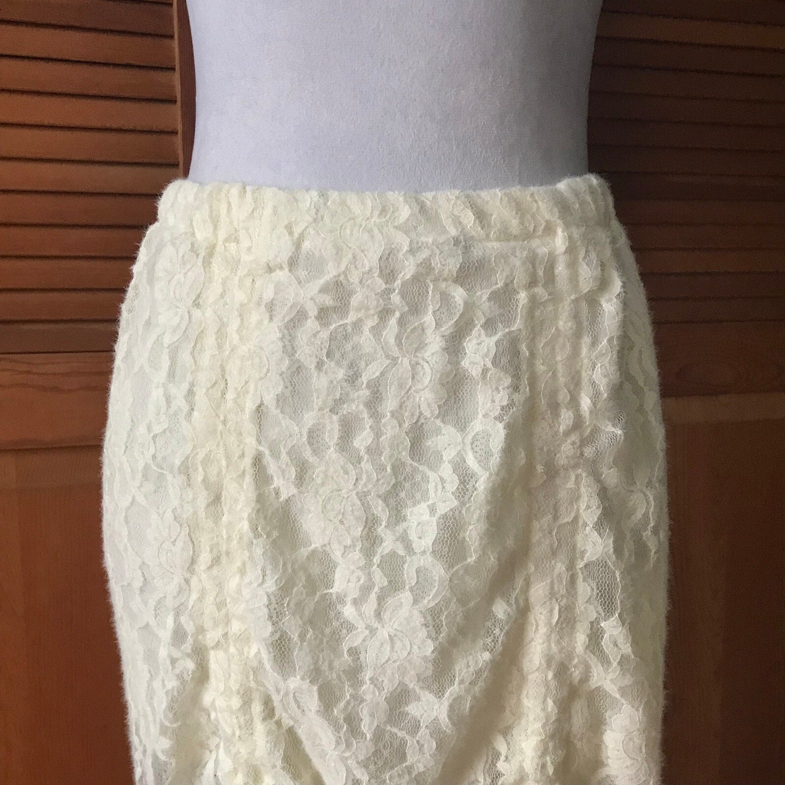 Victorian Whimsigoth Cottage Coquette Fuzzy Ivory White Lace Gathered Skirt