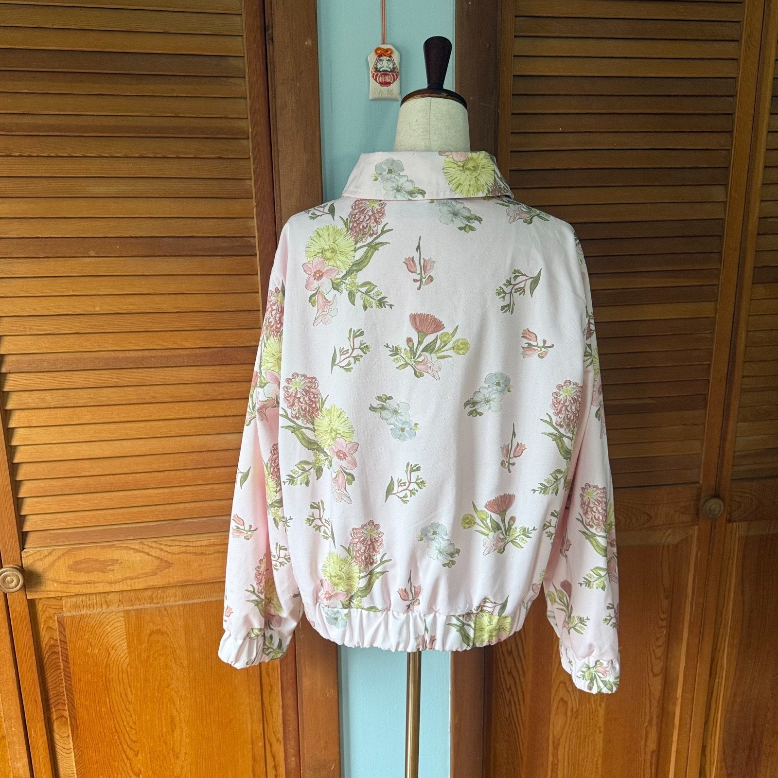 Whimsigoth Victorian Romatic Cottagecore Wild Flowers Pink Light Bomber Jacket L