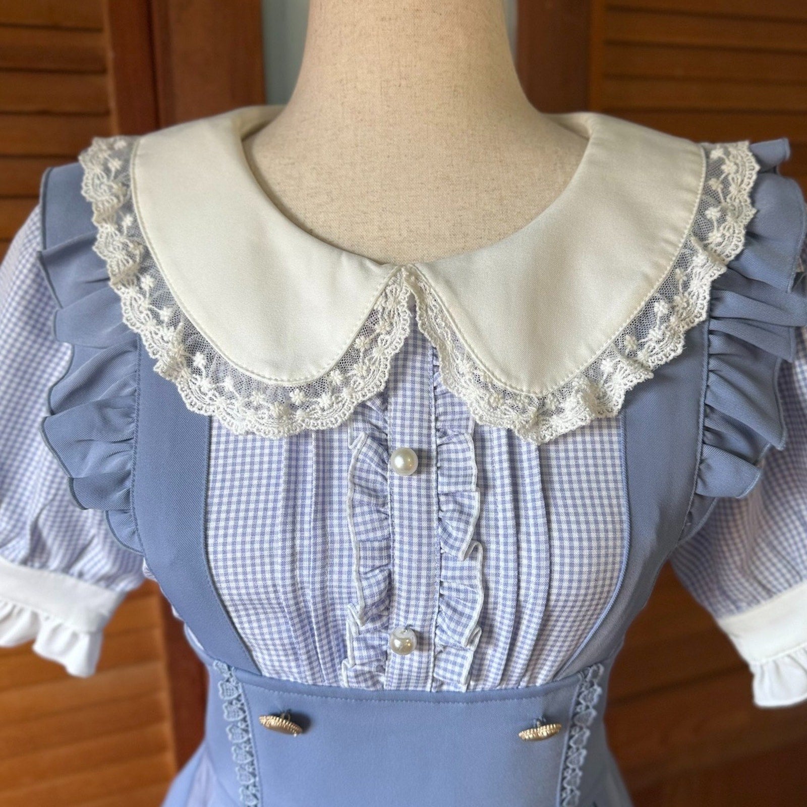 Liz Lisa J-Fashion Jirai Gyaru Dollcore Himekaji Blue Gingham Apron JSK Dress S