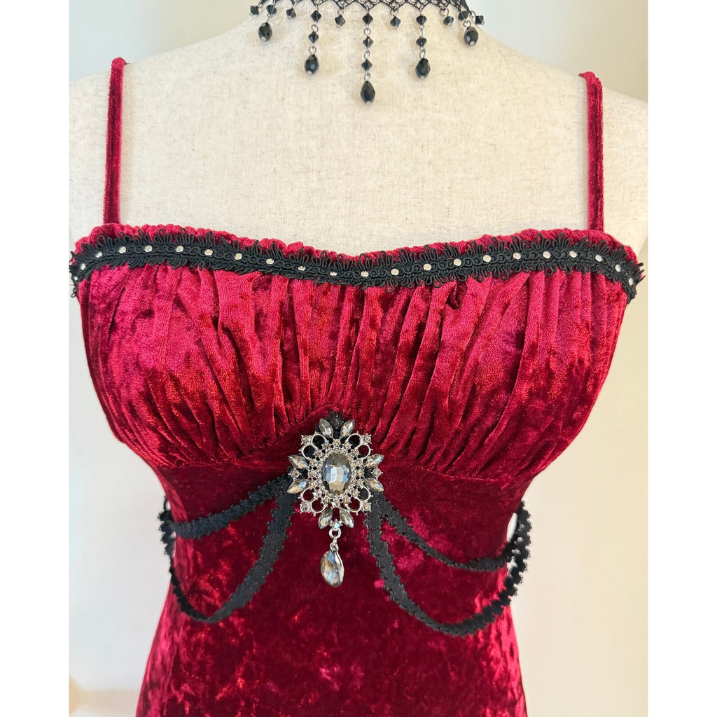 Gothic Victorian Vampire Bites & Roses Blood Red Velvet Dress