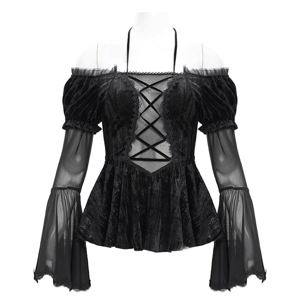 Devil Fashion Gothic Victorian Vampire Black Velvet Rose Princess Peplum Top XS