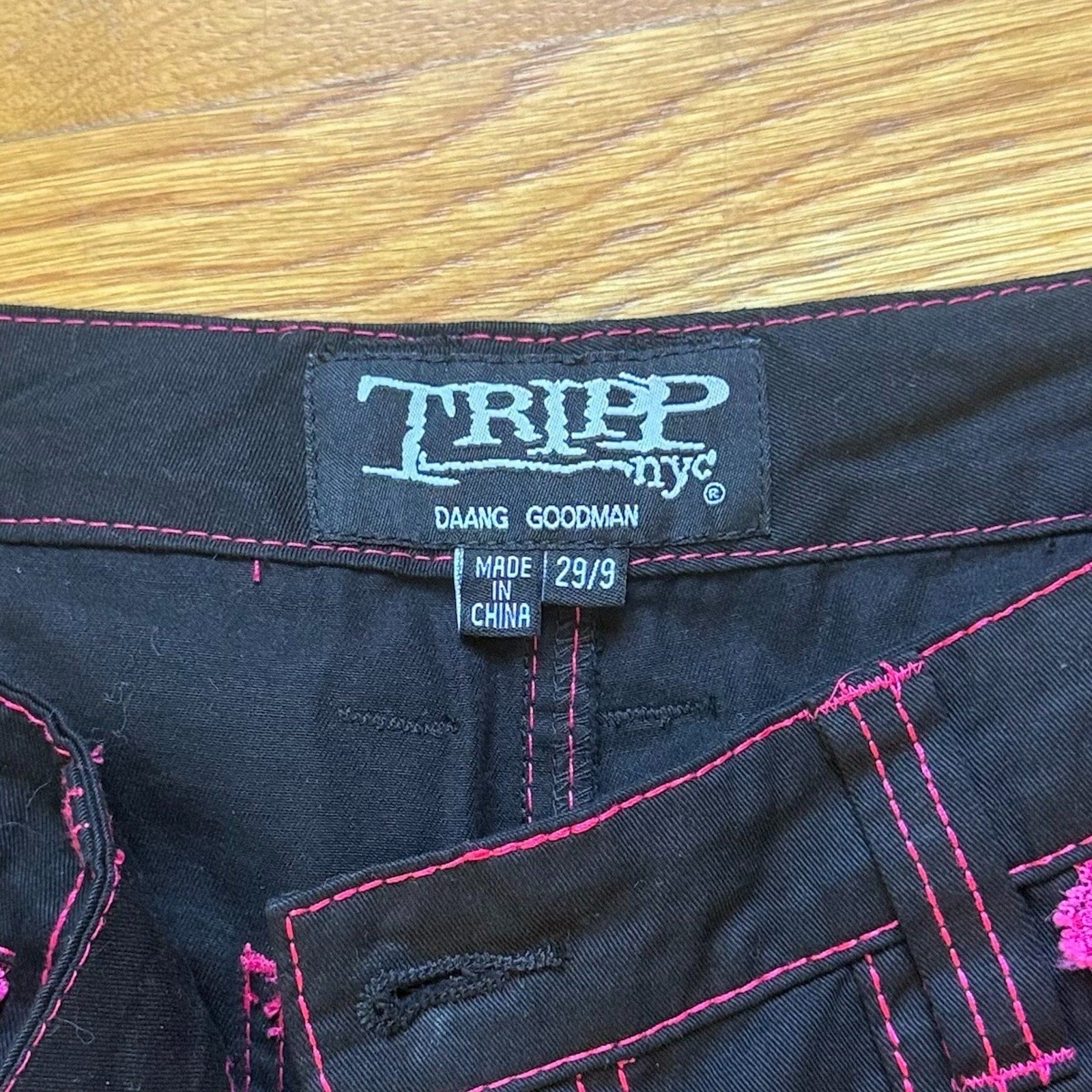 Tripp NYC Gothic Lolita Punk Emo Black Pants w/ Pink Lace Ruffles 29/9