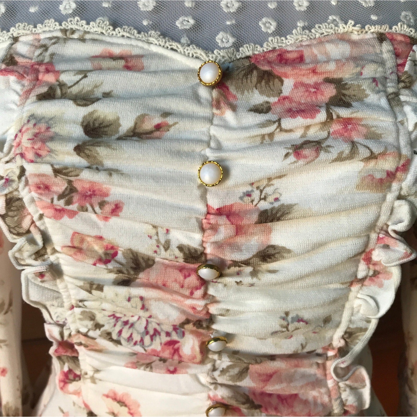 Liz Lisa Style Victorian Lolita Kawaii J-fashion White Pink Rose Peplum Top S