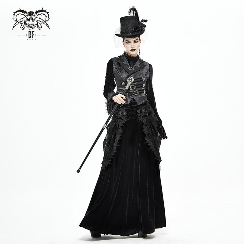 Devil Fashion Gothic Victorian Vkei Black Velvet Flora Queen Long Skirt
