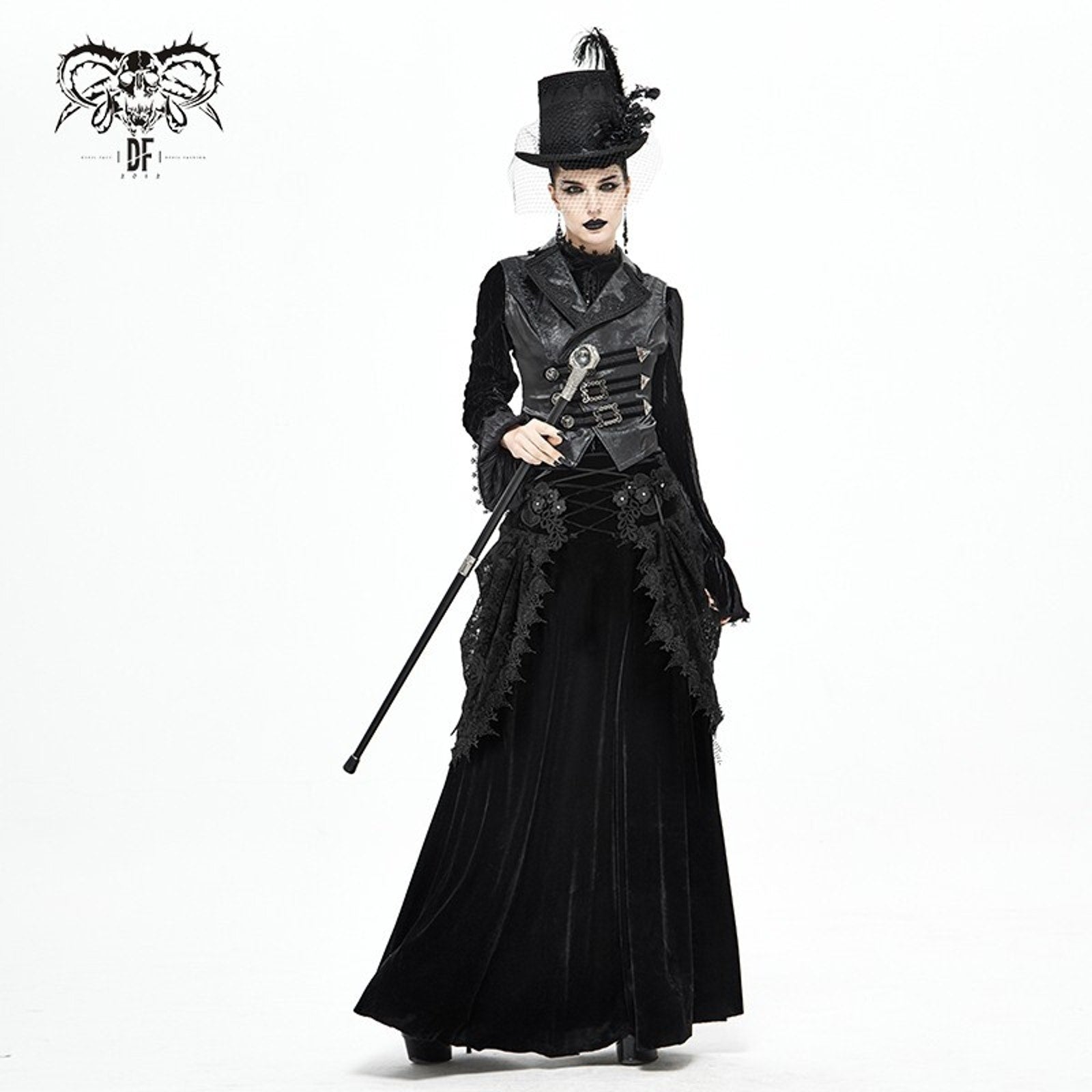 Devil Fashion Gothic Victorian Vkei Black Velvet Flora Queen Long Skirt