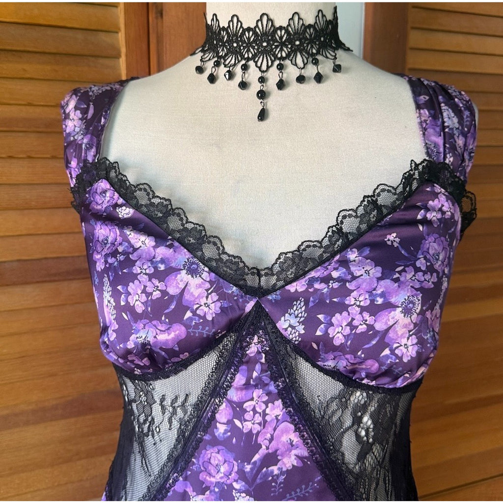 Pretty Damage Purple Haze Fairycore Wimsigoth Wild Flowers Black Lace Dress