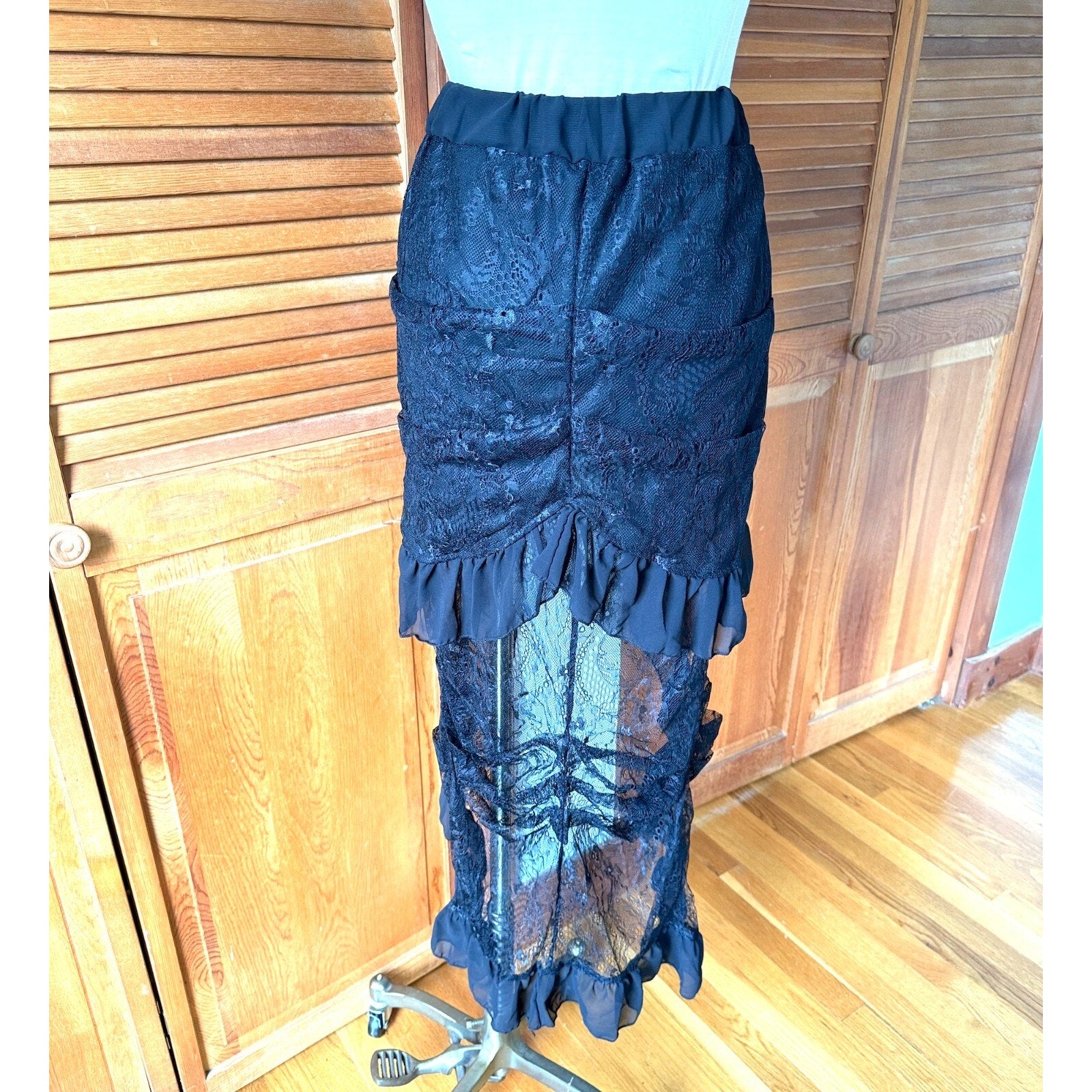 Gothic Lolita Punk Steampunk Victorian Cabaret Black Lace High Low Skirt S