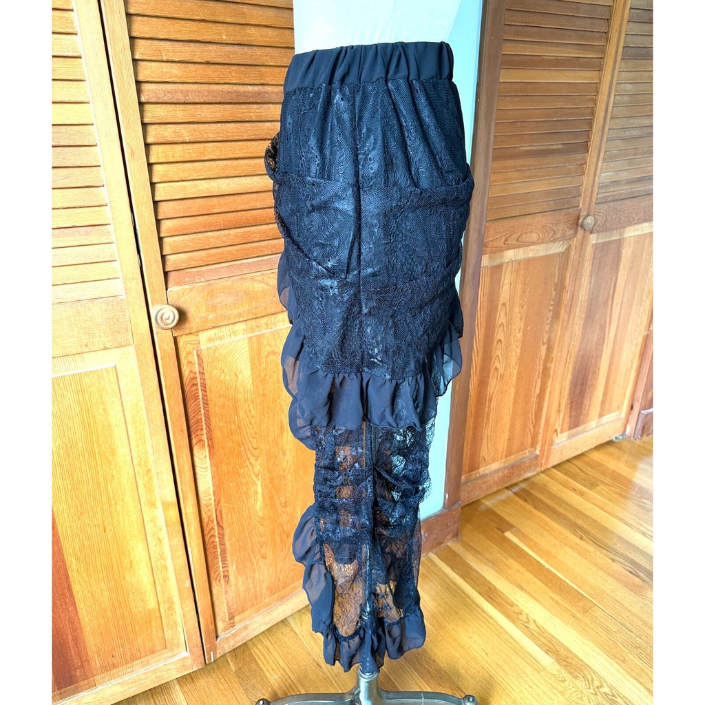 Gothic Lolita Punk Steampunk Victorian Cabaret Black Lace High Low Skirt S