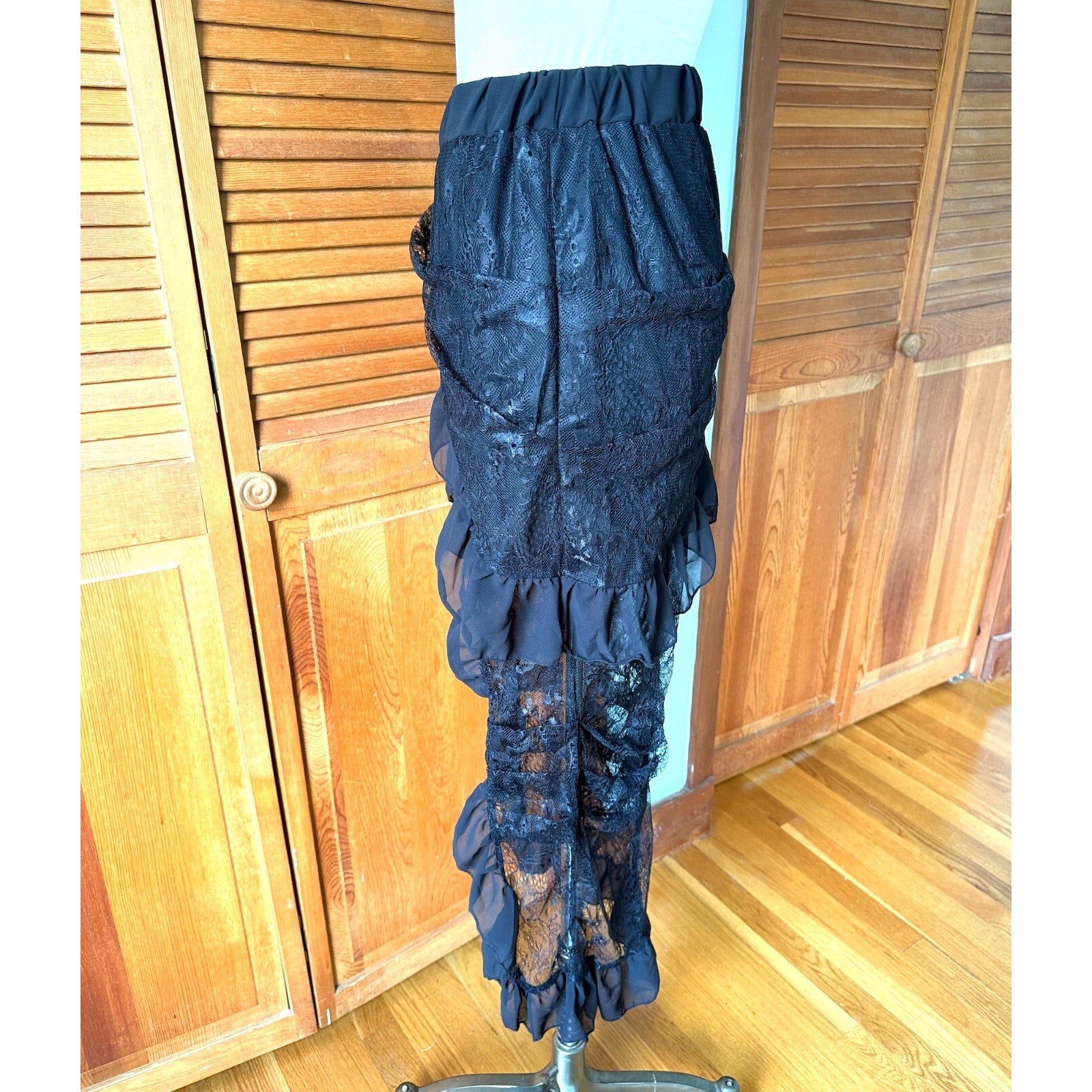 Gothic Lolita Punk Steampunk Victorian Cabaret Black Lace High Low Skirt S