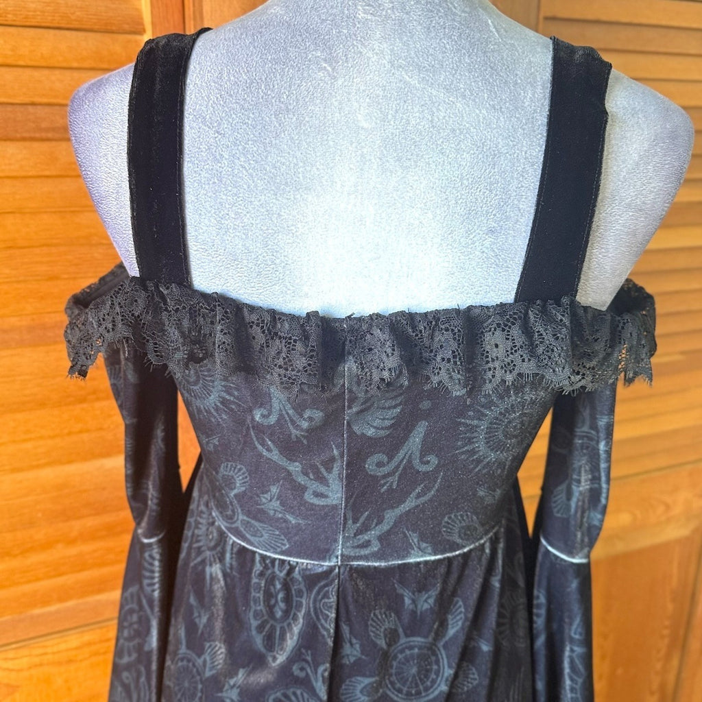 Killstar x The Lost Boys Gothic Victorian Vampire Gray Velvet Skull Dress S