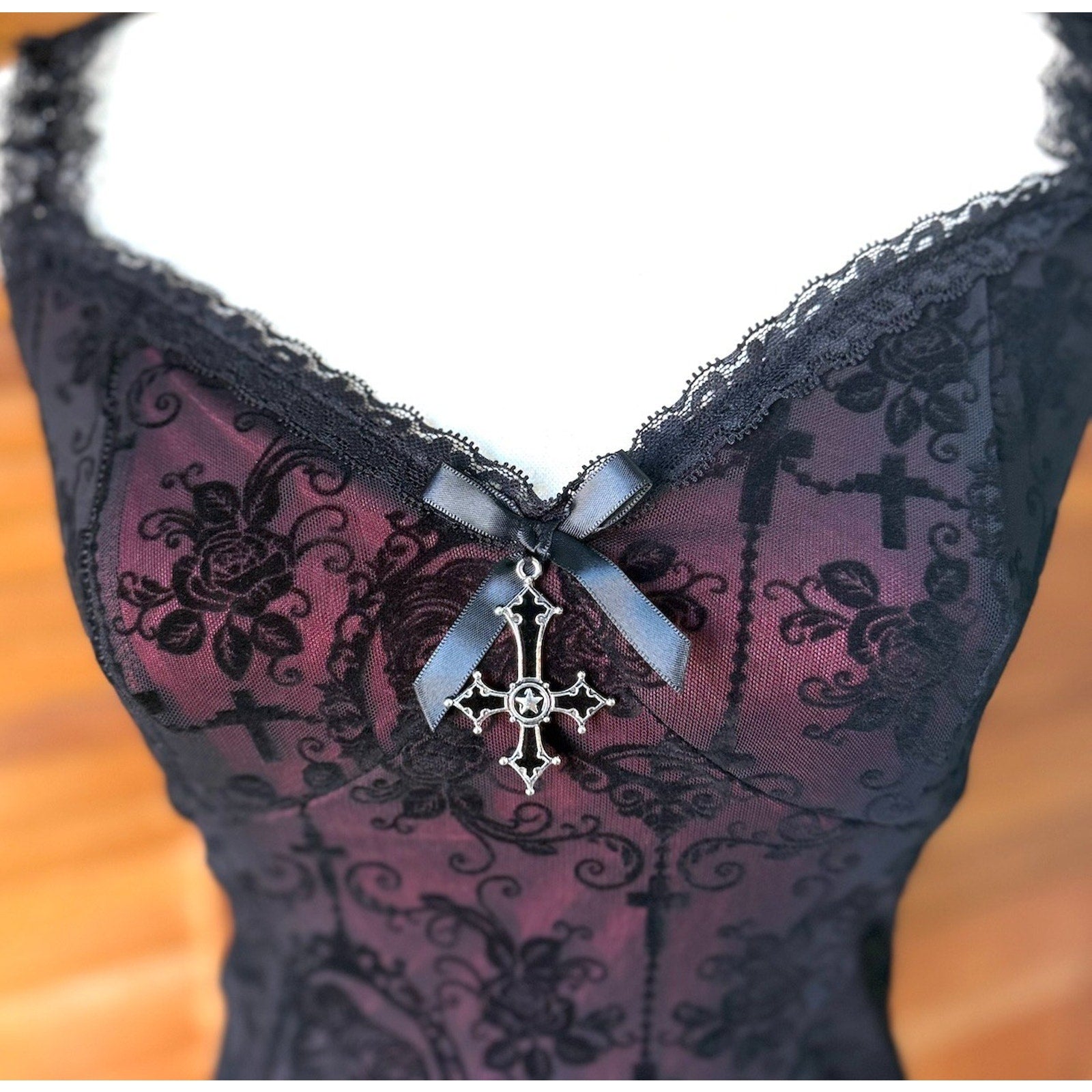 Gothic Lolita Victorian Vkei Dead Princess Cross & Bow Tank Cami Top