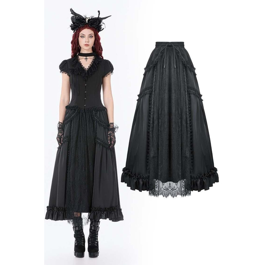 Dark in Love Gothic Victorian Vampire Vkei Black Lace & Ruffle Skirt M-XL