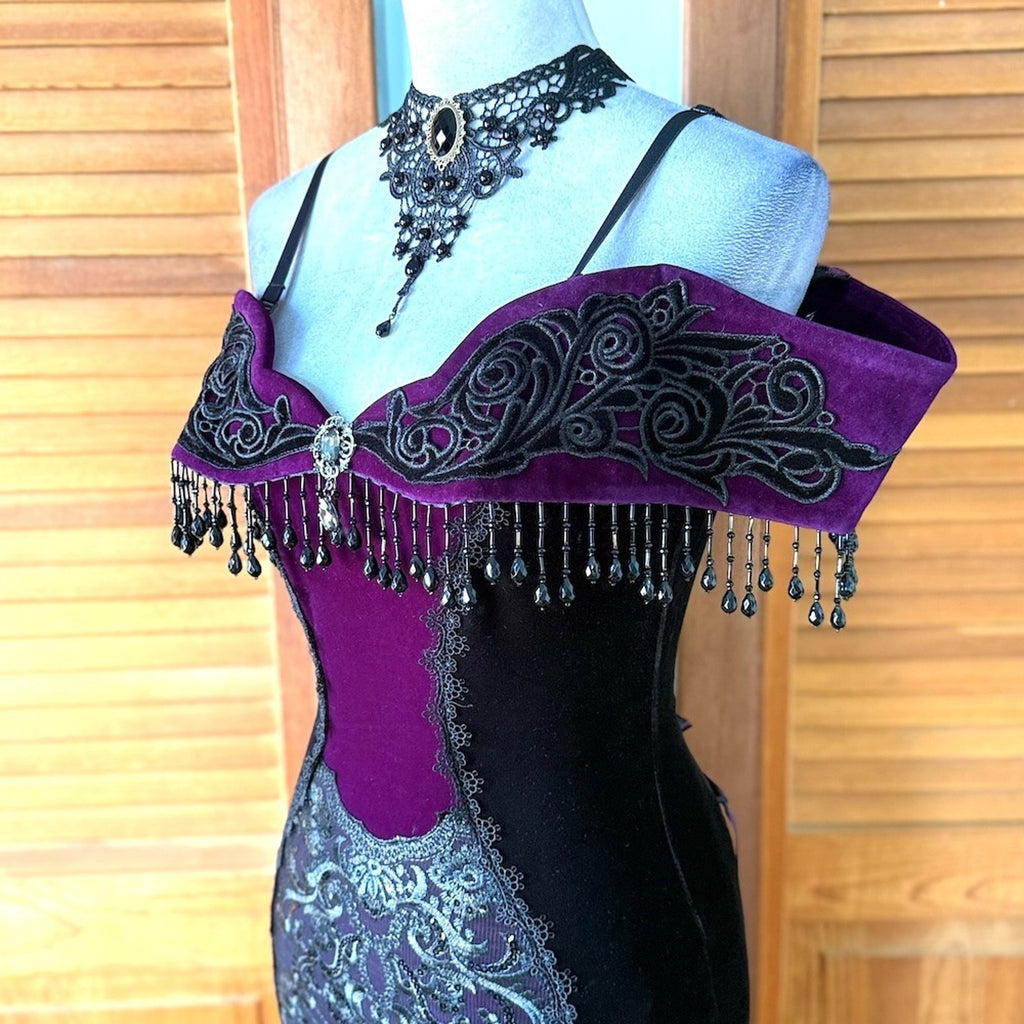 Devil Fashion Gothic Victorian 'Vampire Masquerade' Purple Black Velvet Gown