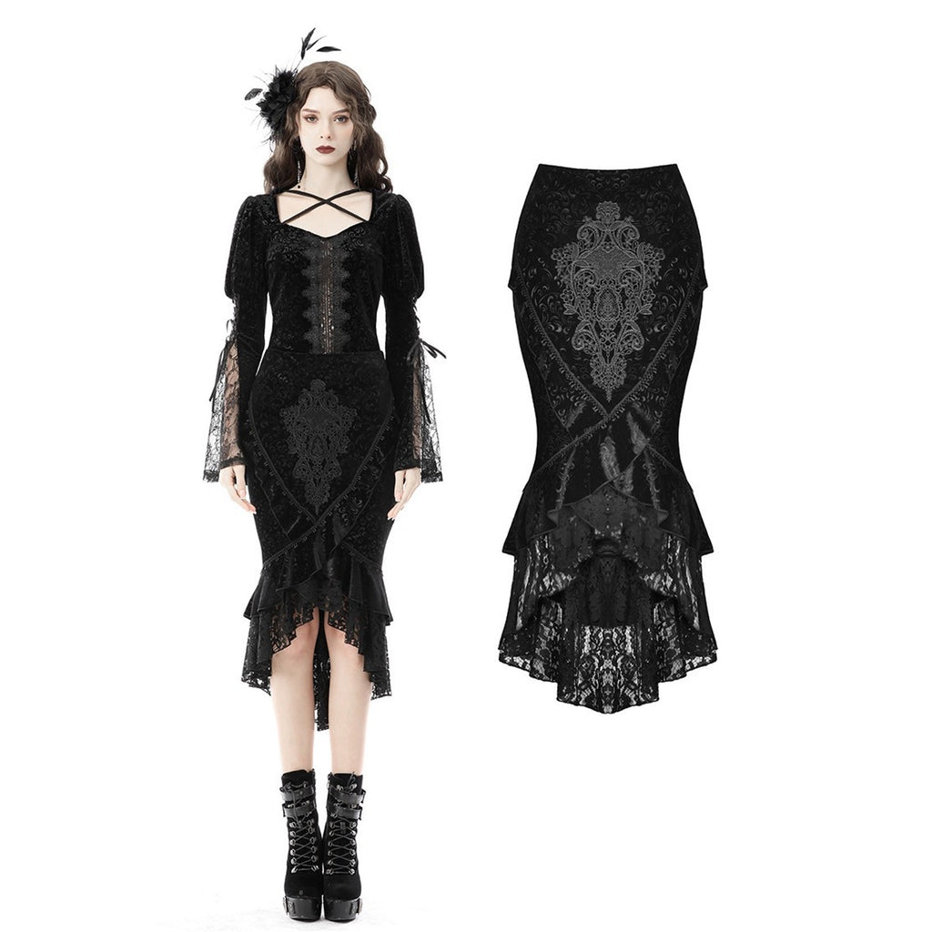 Dark in Love Gothic Victorian Vampire Vkei Black Velvet Corset Back Skirt