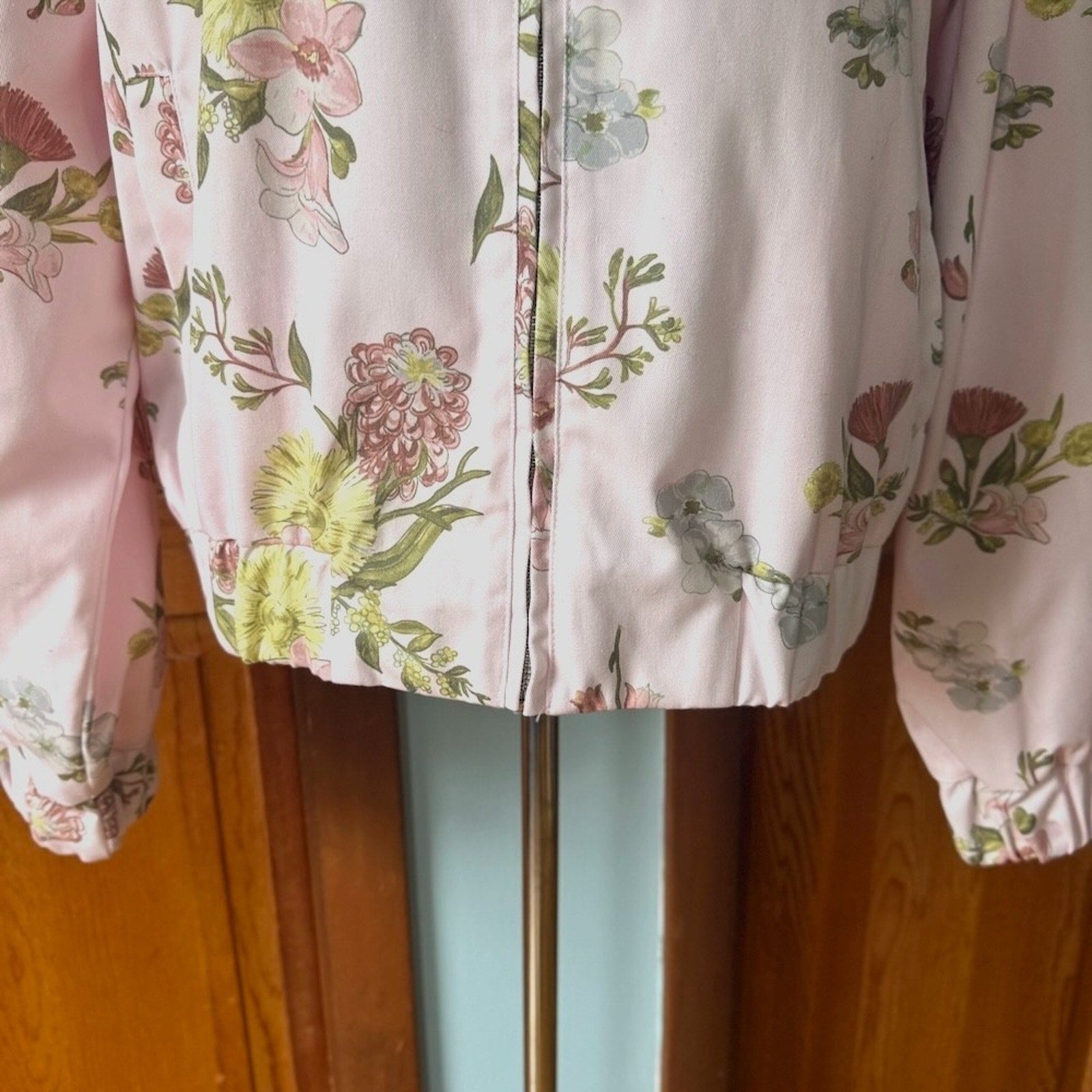Whimsigoth Victorian Romatic Cottagecore Wild Flowers Pink Light Bomber Jacket L