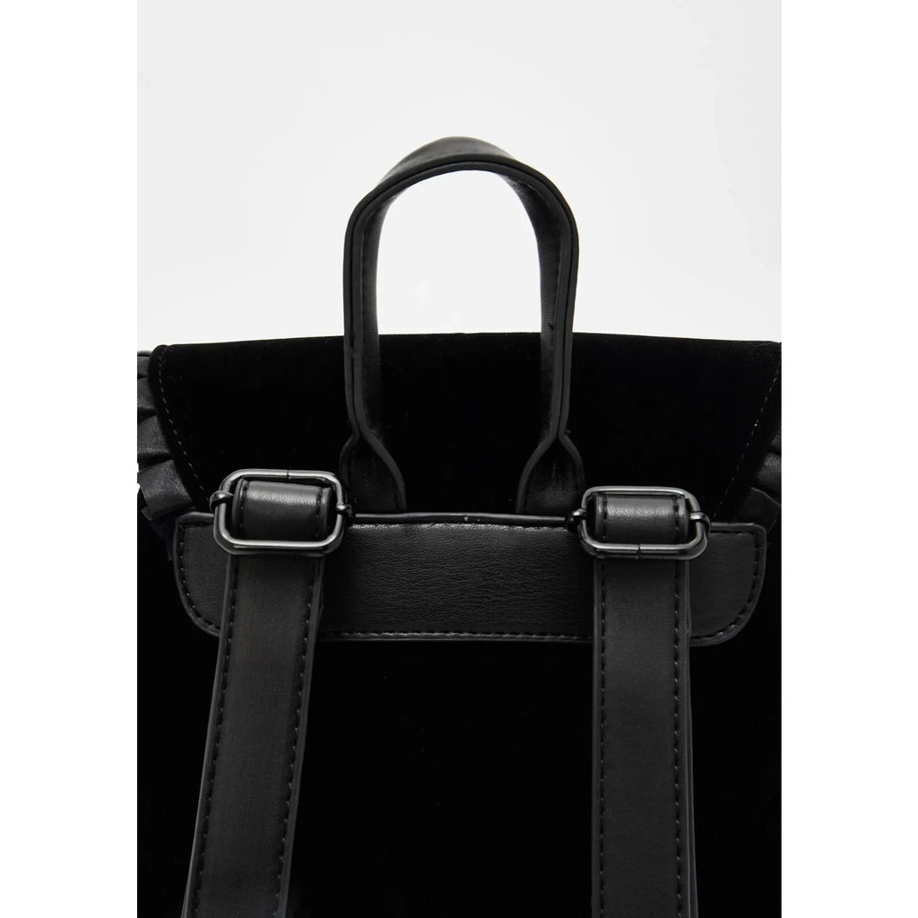 Gothic Victorian Witchy Black Velvet Embroidered Mini Backpack Bucket Purse Bag