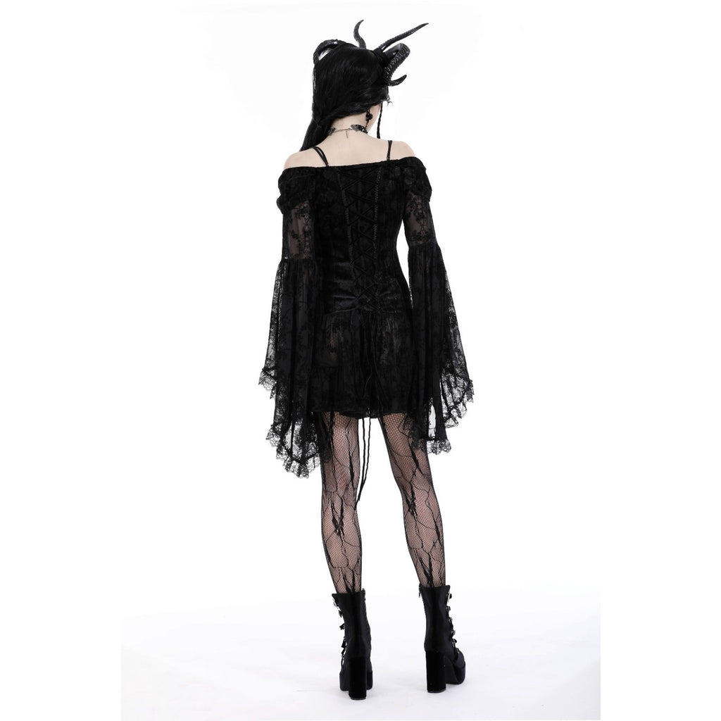 Dark In Love Gothic Victorian Dark Fairycore Black Rose Fairy Lace Mini Dress S