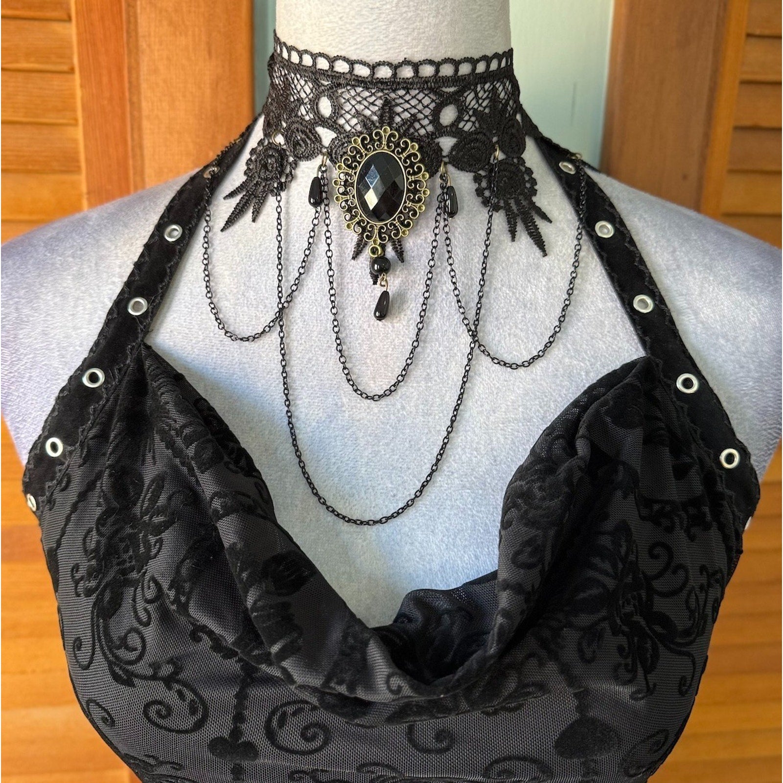 Gothic Victorian Vampire Dark Fairy Torture Garden Black Ruffle & Strap Dress S