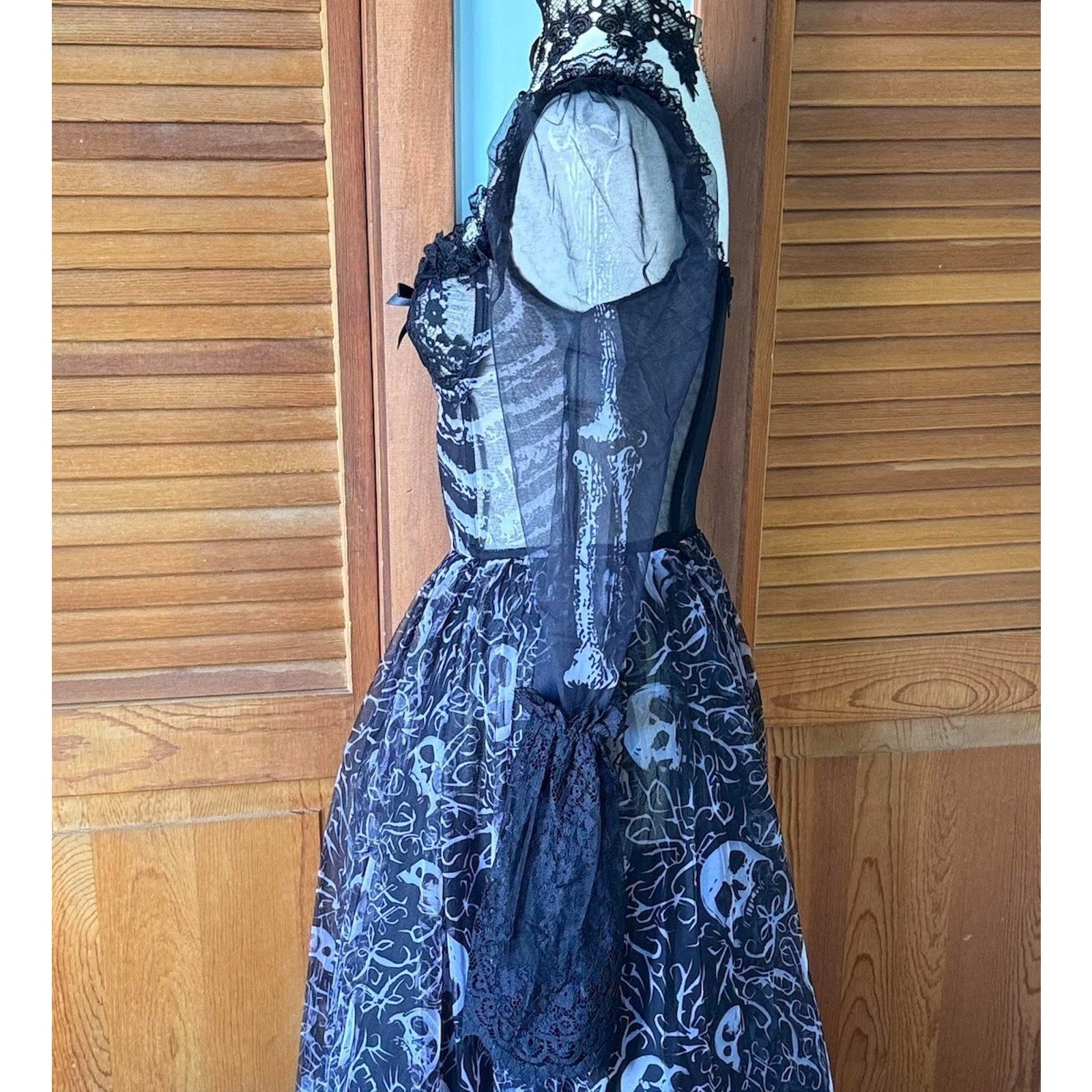 Dolls Kill Gothic Victorian Halloween Dance With Death Skulls Bones Dress Gown