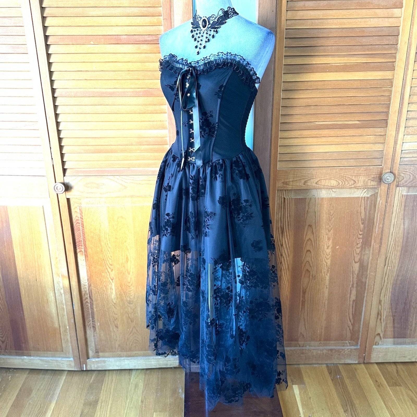 Gothic Victorian Vkei Dark Fairycore The Fairest Fairy Black Lace Over Dress